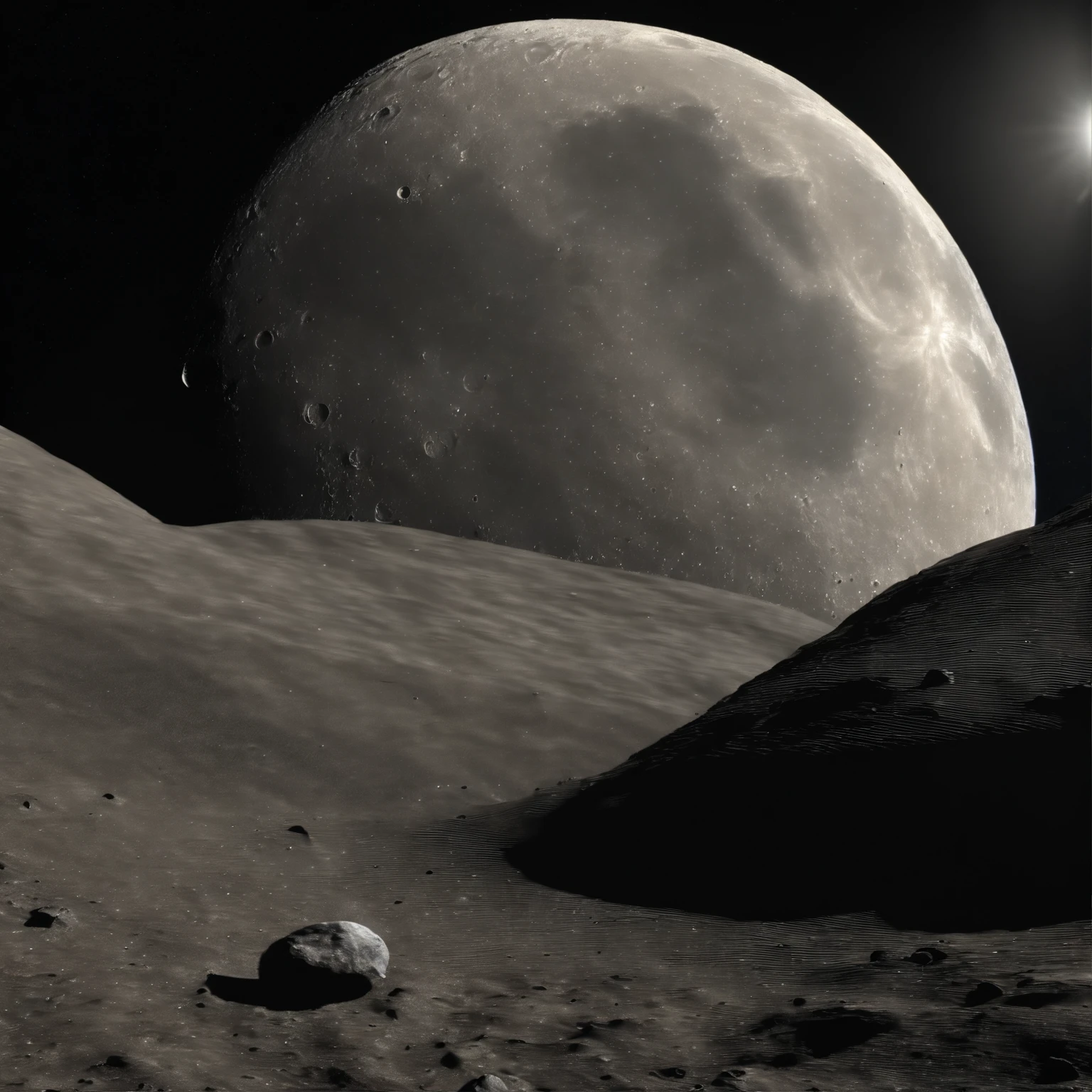 Master Parts、Superior Quality、superior image quality、The 8k quality、Beautiful pictures of the starry sky、magnifica、Arched Milky Way:1.25、(((Looking at space from the Moon:1.9)))、Craters on the Moon:1.9, Stand on the Moon