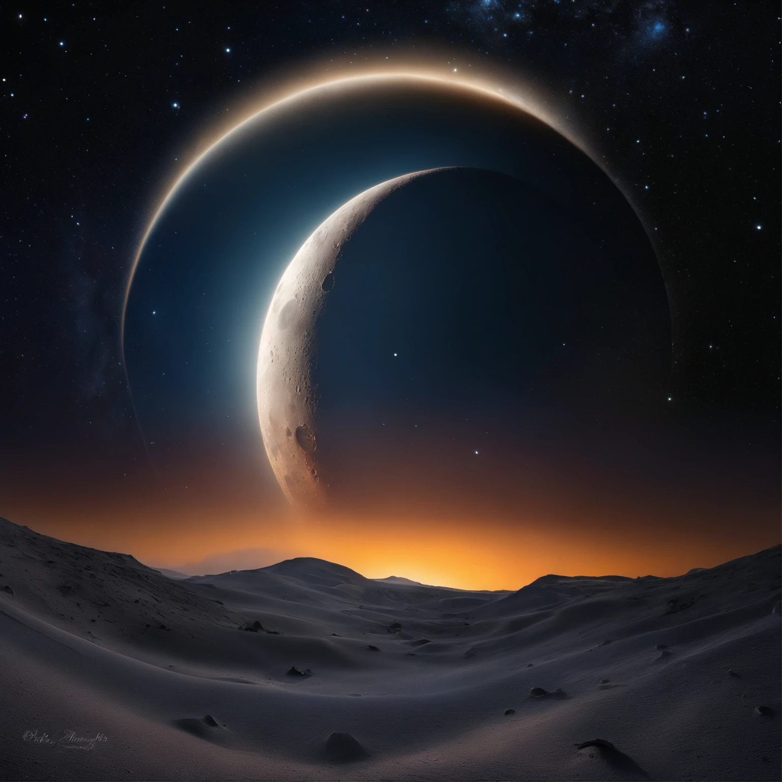 Master Parts、Superior Quality、superior image quality、The 8k quality、Beautiful pictures of the starry sky、magnifica、Arched Milky Way:1.25、Looking at space from the Moon:1.9、Craters on the Moon:1.9, Standing on the moon