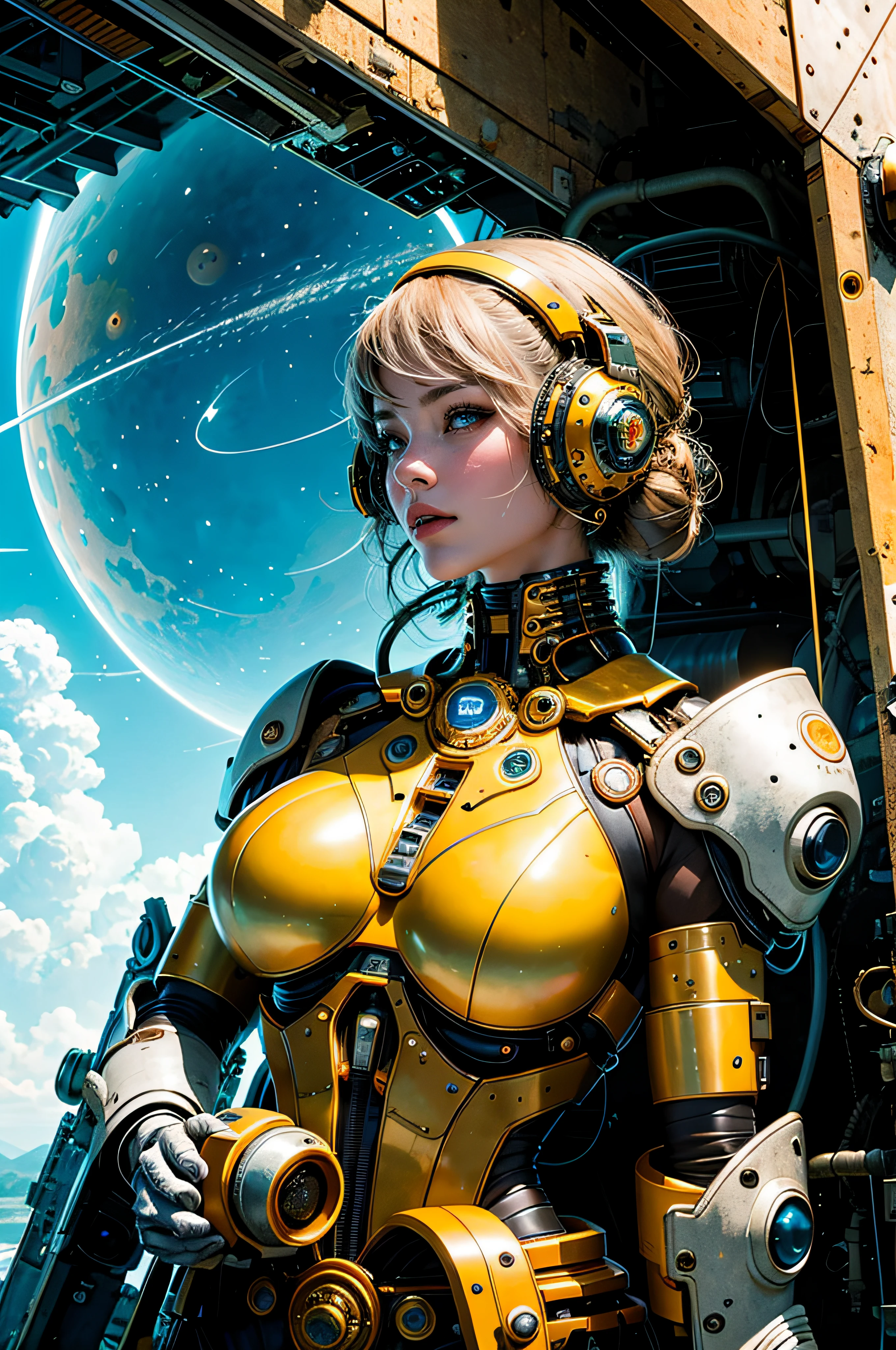 realistic visual effects,attractive beautiful,dramatic contrast,Gentle lighting,Delicate warmth,the soft light,hyper HD,
Extremely colorful,best qualityer,perfect female shape,HighDynamicRange,long eyelasher,Unbeatable masterpiece,Snow-whiteskin,putting makeup on,
Sexy goddess,Large metal mechanical gears,Strange sky,8K high quality,A pair of big eyes are beautiful and moving,White skin,Makeup,Sexy outfit,
【Background with】Large gold gear,Doomsday ruins,Giant tornado,The setting sun burns the clouds,Multiple planets,The end of the world,Multiple planets,Mards,Jupiter,Lightning Thunder,
Mercury,Strange sky,Giant tornado,Blue light,salama,Large flying machines,Cool car,Time Tunnel,nuclear power plant,Futuristic car,Cool headlight wind。Mechanical pets。