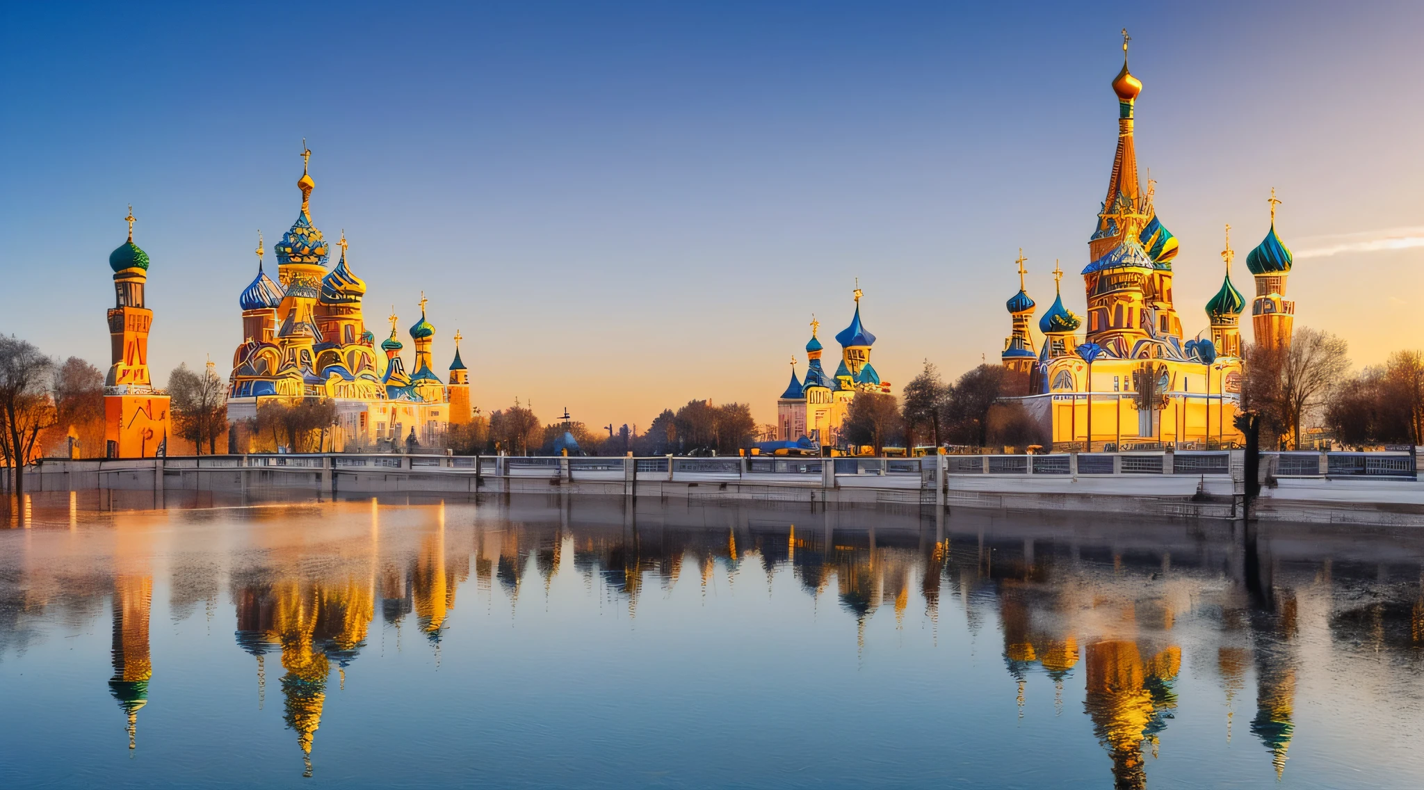 (best quality,4k,8k,highres,masterpiece:1.2),ultra-detailed,(realistic,photorealistic,photo-realistic:1.37),bright colors,glowing lights,impressive architecture,The White Kremlin,beautiful golden domes,ornate patterns and decorations,snow-covered landscape,majestic presence,cold winter day,grand entrance,reflection on the icy pond,peaceful atmosphere,Russian Orthodox Church,imposing towers,tall walls,traditional Russian architecture,unique onion-shaped domes,shimmering snowflakes,historical landmark,proud and regal,impressive scale,capture the attention,stunning visual,attention to detail,majestic and timeless icon,iconic symbol of Russia,frosty air,ethereal beauty,fairy-tale-like setting,awe-inspiring panorama,vivid colors,luxurious interior,imposing gates and fences,serene and peaceful ambiance,overwhelming grandeur,sense of history and heritage,spectacular view,architectural masterpiece,serenity amidst the bustling city,powerful and monumental.