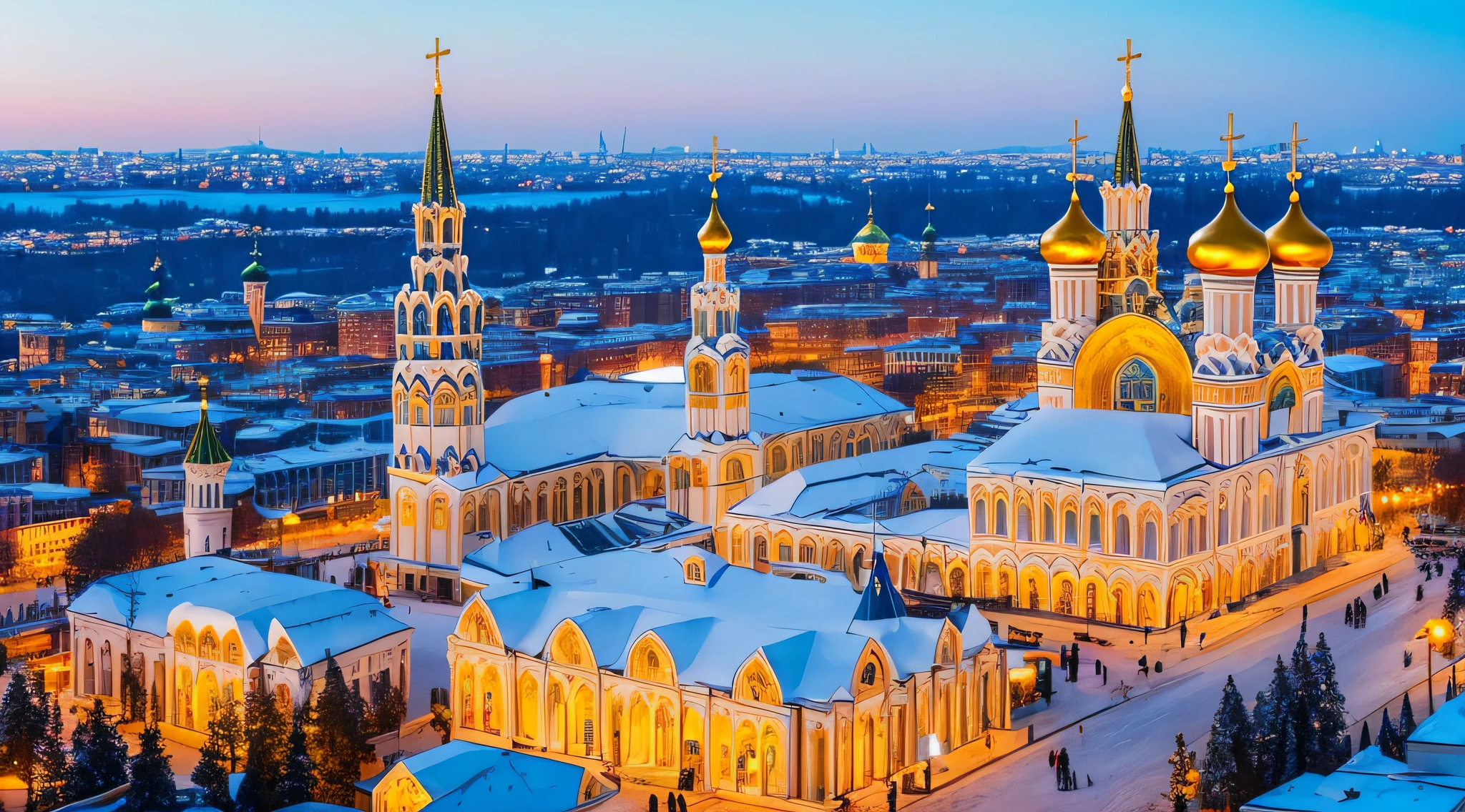 (best quality,4k,8k,highres,masterpiece:1.2),ultra-detailed,(realistic,photorealistic,photo-realistic:1.37),bright colors,glowing lights,impressive architecture,The White Kremlin,beautiful golden domes,ornate patterns and decorations,snow-covered landscape,majestic presence,cold winter day,grand entrance,reflection on the icy pond,peaceful atmosphere,Russian Orthodox Church,imposing towers,tall walls,traditional Russian architecture,unique onion-shaped domes,shimmering snowflakes,historical landmark,proud and regal,impressive scale,capture the attention,stunning visual,attention to detail,majestic and timeless icon,iconic symbol of Russia,frosty air,ethereal beauty,fairy-tale-like setting,awe-inspiring panorama,vivid colors,luxurious interior,imposing gates and fences,serene and peaceful ambiance,overwhelming grandeur,sense of history and heritage,spectacular view,architectural masterpiece,serenity amidst the bustling city,powerful and monumental.