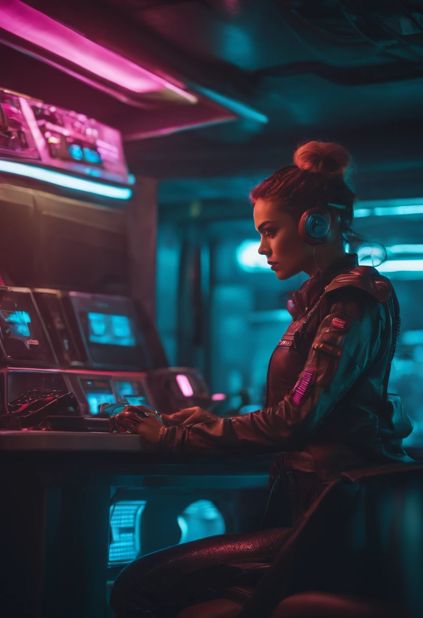 Crie um ciborgue feminino de um futuro cyberpunk
