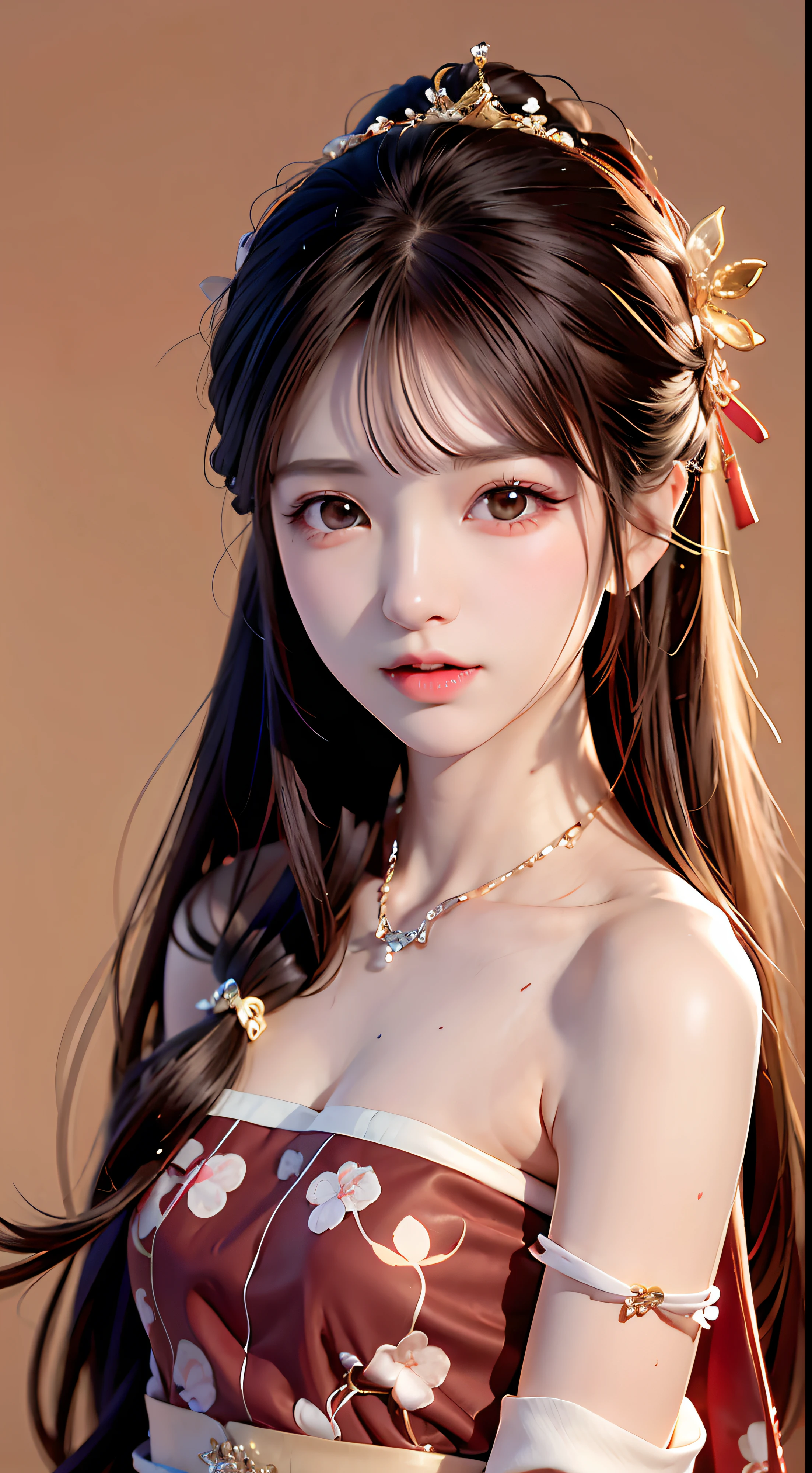 JK girl, girl wearing Japanese girls' school uniform, 8K, very high image quality, film texture, realistic, eating Japanese food, Japanese background, depth of field, tatami room, warm lighting, bow on chest, bangs, long hair over the shoulder, (playful eyes), double eyelids, deepening of the tail of the eyes, lying silkworm, bracelet on the wrist, scarlet lips, sparkling lips with texture, fine skin texture, brown sparkling pupils, (((eyes looking at the camera)))), slender fingers, ((round face)), ( ((small lips)))