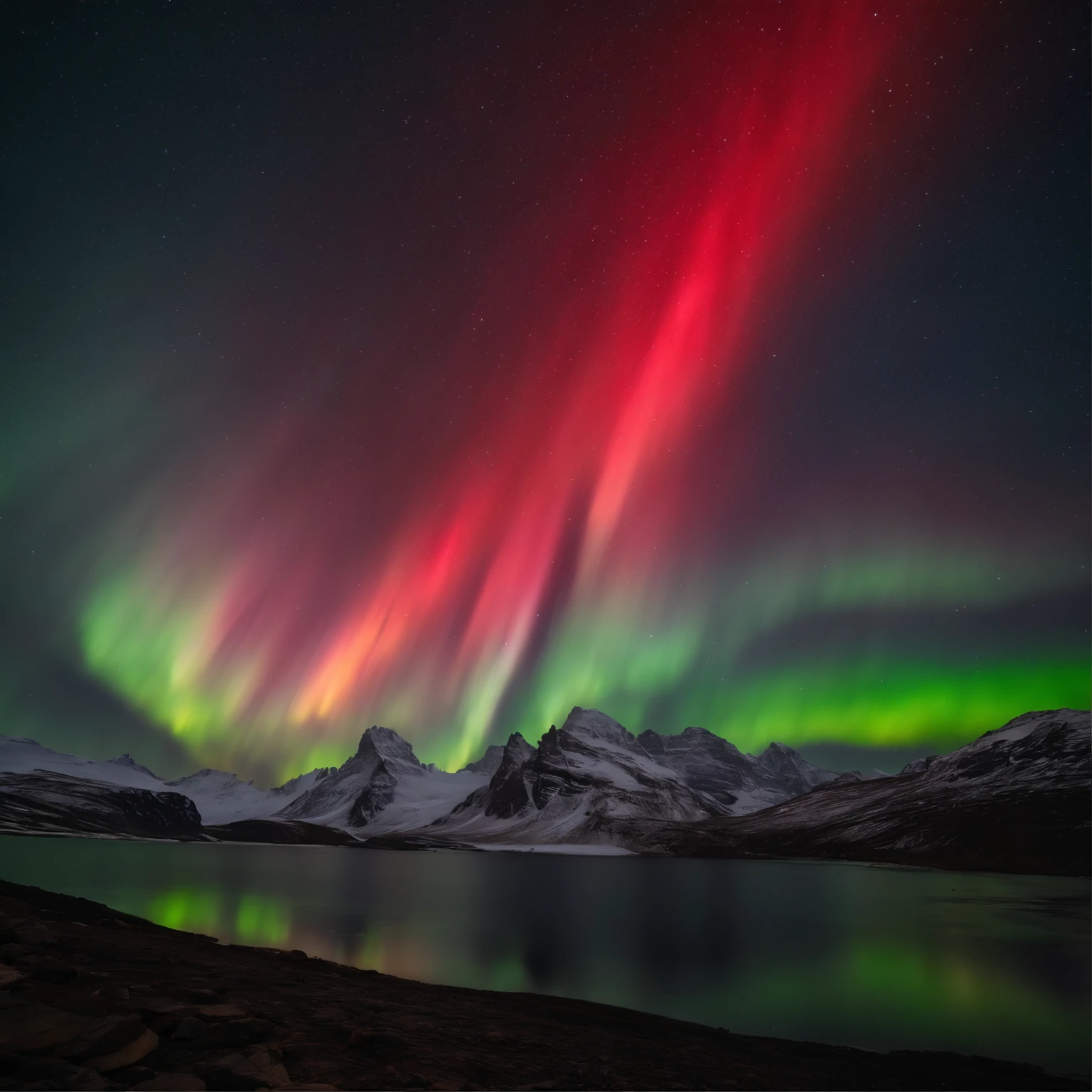 Master Parts、Superior Quality、superior image quality、The 8k quality、Beautiful pictures of the starry sky、magnifica、Arched Milky Way:1.25、north pole:1.5、Pale glaciers:1.9、(Red Aurora Borealis:1.25)