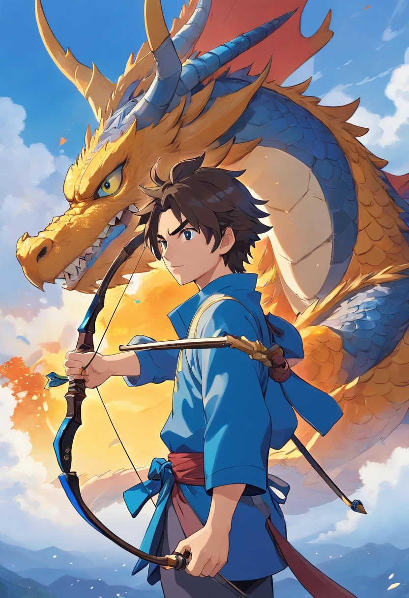 (best quality,high-res,ultra-detailed),Hanzo,overwatch,blue dragon,archery, masculine