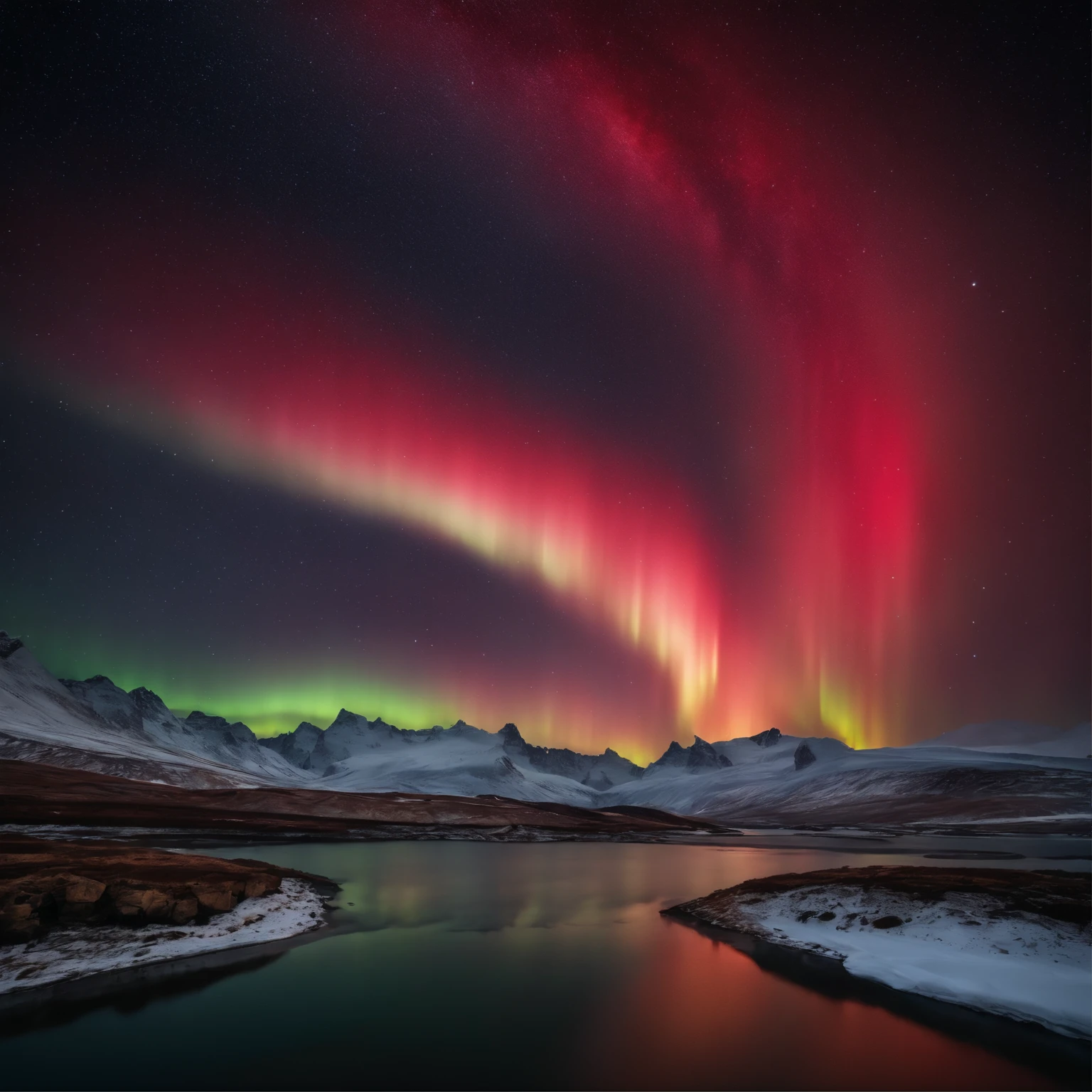 Master Parts、Superior Quality、superior image quality、The 8k quality、Beautiful pictures of the starry sky、magnifica、Arched Milky Way:1.25、north pole:1.5、Pale glaciers:1.9、(Red Aurora Borealis:1.25)