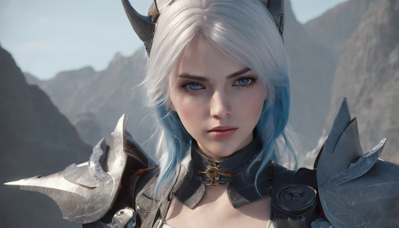 Cirilla Fiona Elen Riannon，Highest image quality，Outstanding details，超高分辨率，（Fidelity：1.4）, Favor the details，closeup cleavage，Ride a dragon，High-tech dragon knight mech，He has a delicate and beautiful face，（（Blue-white flying semi-mechanical fuselage：1.8）），Raised sexy，frontage，Cidade futuristica，mechanically aesthetic，Virtual Engine 5，Perfect detail rendering，rendering by octane，hyper HD