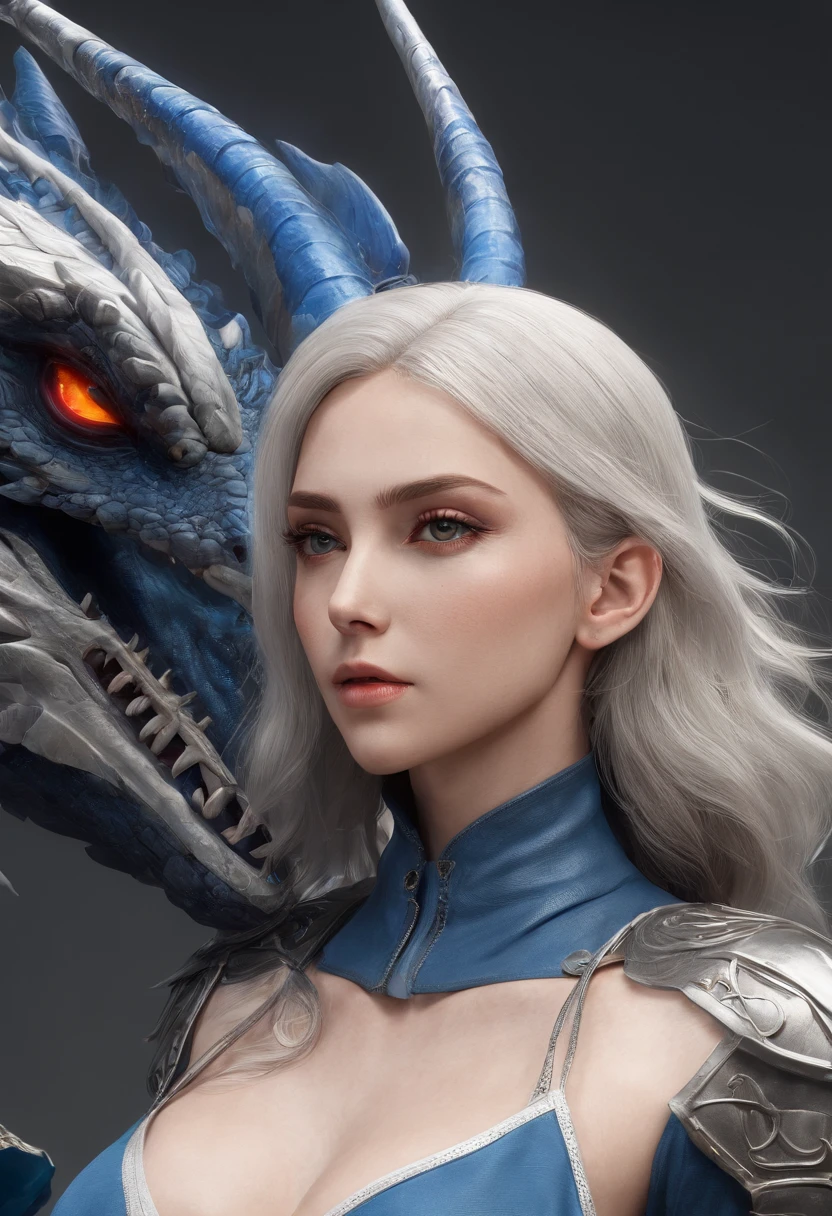 Cirilla Fiona Elen Riannon，Highest image quality，Outstanding details，超高分辨率，（Fidelity：1.4）, Favor the details，closeup cleavage，Ride a dragon，High-tech dragon knight mech，He has a delicate and beautiful face，（（Blue-white flying semi-mechanical fuselage：1.8）），Raised sexy，frontage，Cidade futuristica，mechanically aesthetic，Virtual Engine 5，Perfect detail rendering，rendering by octane，hyper HD