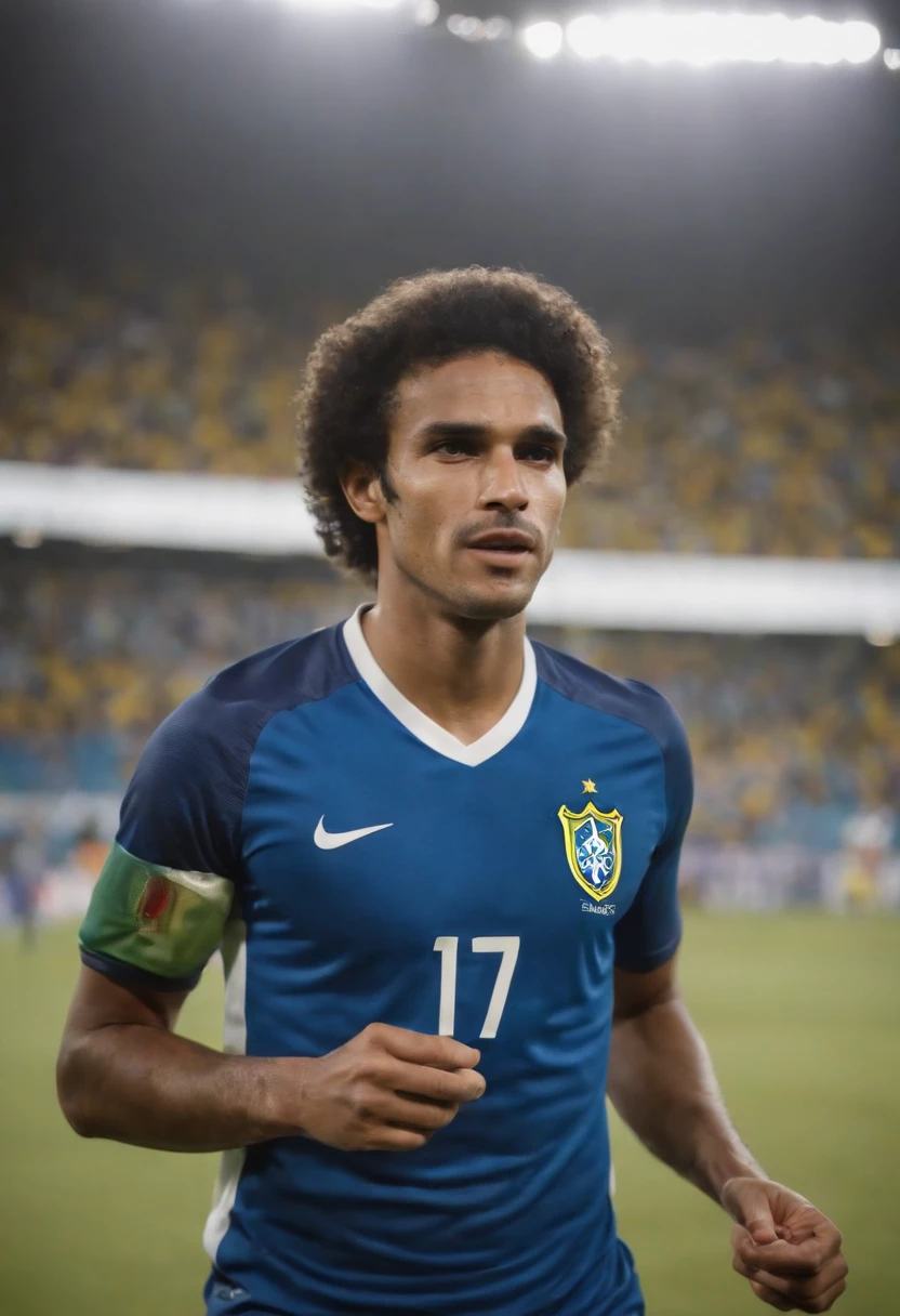 Man Soccer Player of the Brazilian national team, cabelo com luzes, cabelo pintado de branco