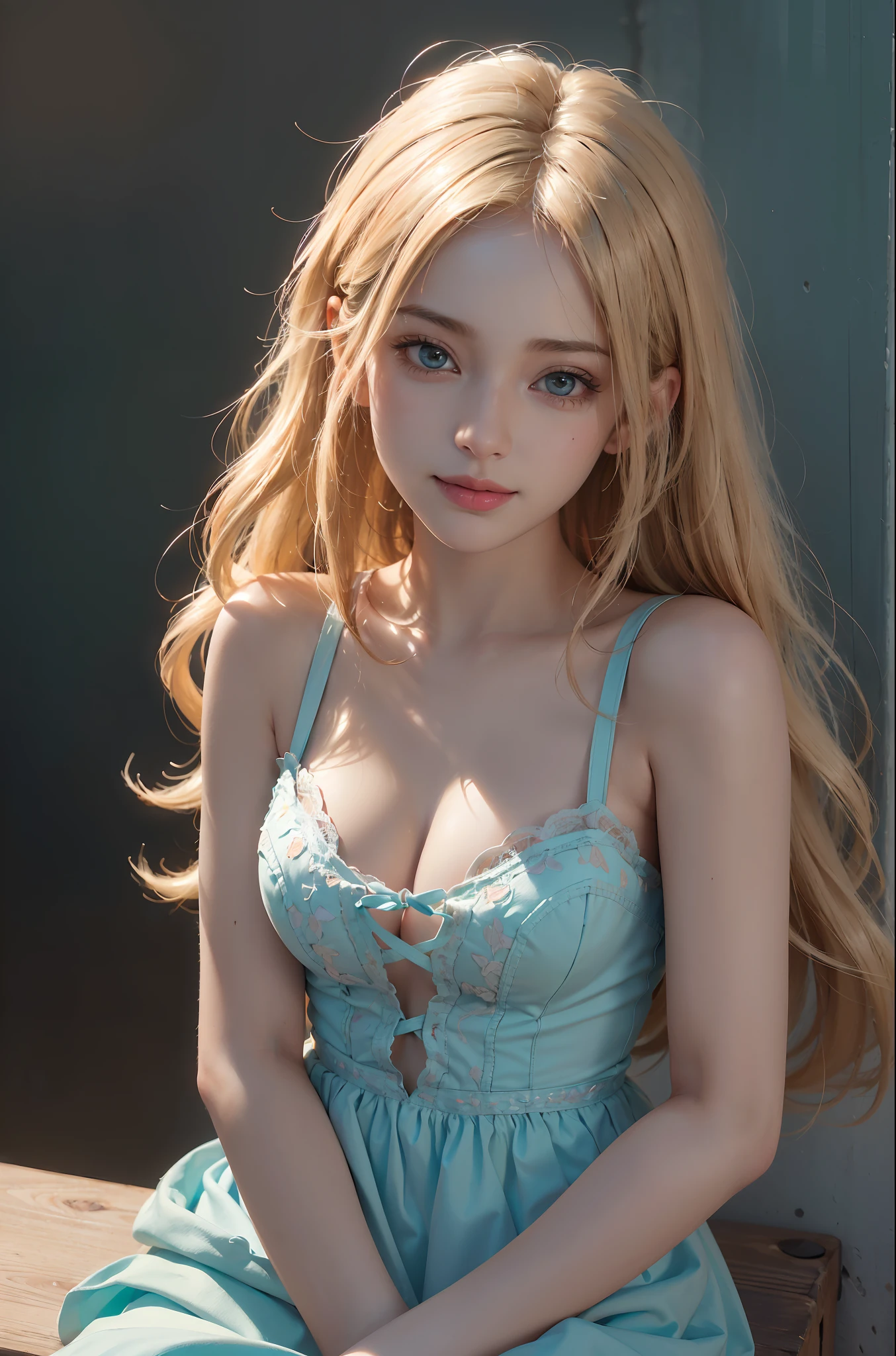(ultra realisic), (Illustration), (Resolution Enhancement), (8K), (Extremely detailed), (Best Illustration), (beautiful-detailed eyes), (Best Quality), (The ultra-detailliert), (Masterpiece ), ( wall paper), (Detailed face),a blond, Wavy hair,(hi-top fade:1.3), (Smiling broadly, bright look), dark theme, soothing tones, muted colors, High contrast, (Natural skin texture, hyperrealism, Soft light, edgy),exposure blend, medium shot, Bokeh, (HDR:1.4), High contrast, (films, teal and orange:0.85), (muted colors, faded colors, soothing tones:1.3), Low saturation, (hyperdetailed:1.2), (black:0.4)