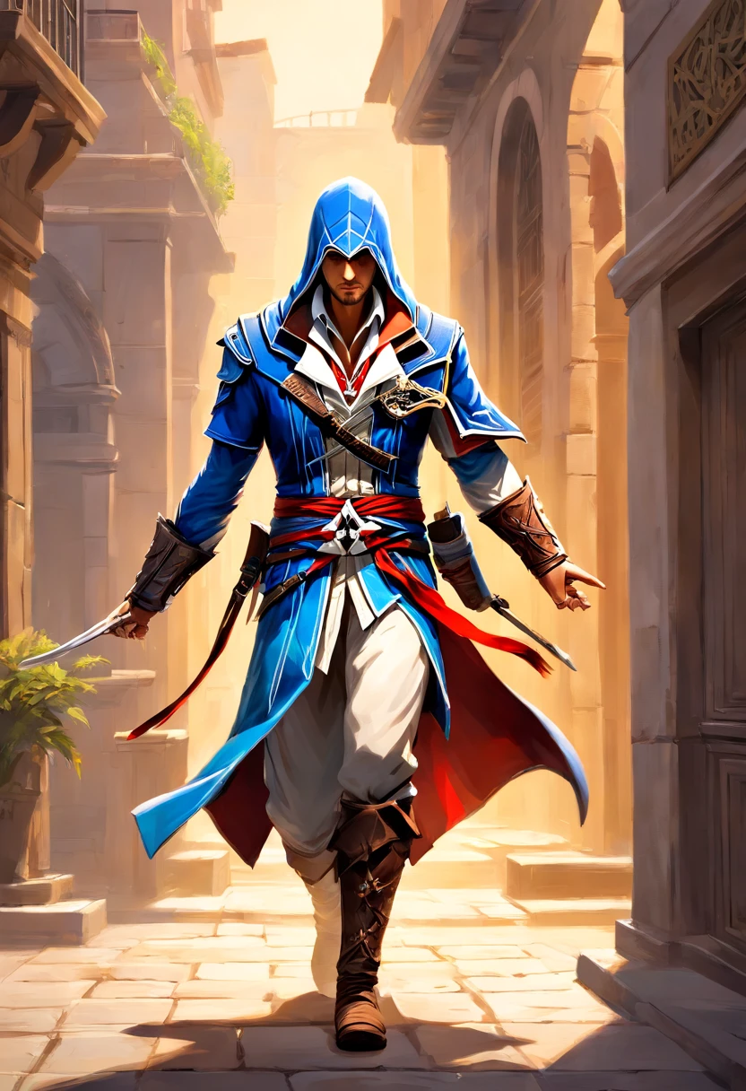 An exquisite portrait of Ezio Auditore, the iconic character from the game series "Assassin's Creed". Capturing his fierce and determined personality, this masterpiece (best quality, 4k, high-res) showcases ultra-detailed features, bringing the Renaissance assassin to life.
With a stunning mix of oil painting and photorealistic rendering, the medium used in this artwork elevates its visual impact. The vibrant colors and sharp focus accentuate every intricate detail, from Ezio's piercing and hypnotizing hazel eyes to his defined facial features. The eyes, being beautifully detailed, emit an aura of intelligence and intensity.
Dressed in the traditional assassin's robes, Ezio's outfit exhibits impeccable craftsmanship and attention to detail. The blend of dark shades and hints of gold embroidery adds elegance to the overall composition. The fabric texture is lifelike, invoking a sense of tactile realism.
Set against a backdrop of historical Italian architecture, the scene immerses us in Renaissance Florence, giving a glimpse into the world Ezio inhabits. The soft glow of studio lighting highlights his silhouette, creating a dramatic and mysterious atmosphere. Shadows intricately dance around him, adding depth and dimension to the composition.
This extraordinary artwork combines the essence of both the Assassin's Creed universe and classical artwork techniques. It portrays Ezio in a way that embodies his charm, stealth, and unwavering determination. The composition successfully captures the spirit of the game, inviting viewers to embark on an epic journey through Ezio's adventures in the Renaissance world.
Let this artwork transport you into the captivating realm of Assassin's Creed, where history and fantasy interweave. Experience the thrill of Ezio Auditore's story, as this masterpiece ignites your imagination and leaves you in awe of the Assassin's Creed legacy.