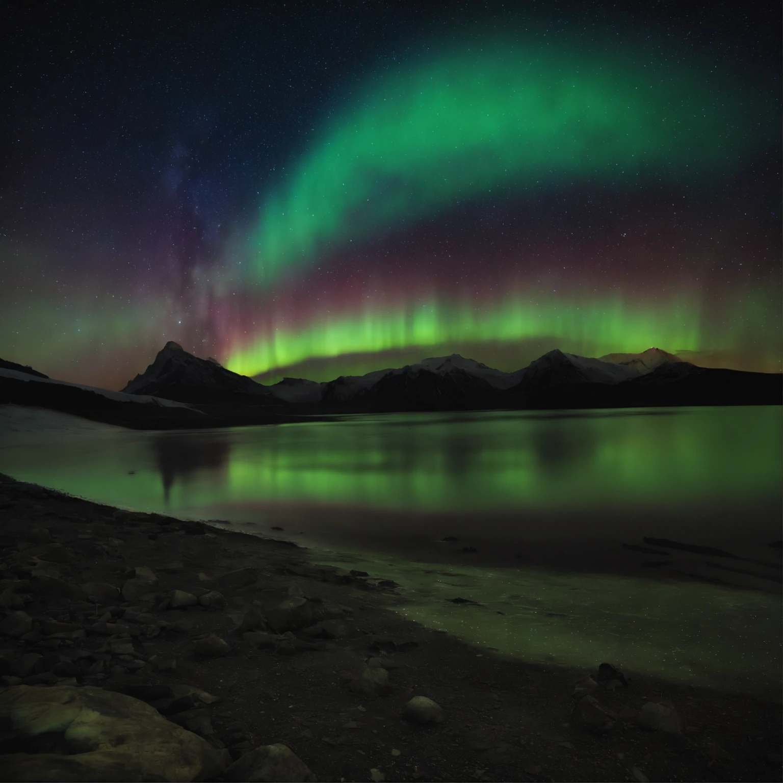Master Parts、Superior Quality、superior image quality、The 8k quality、Beautiful pictures of the starry sky、magnifica、Arched Milky Way:1.25、north pole:1.5、Pale glaciers:1.9、(Red and green aurora borealis:1.25)