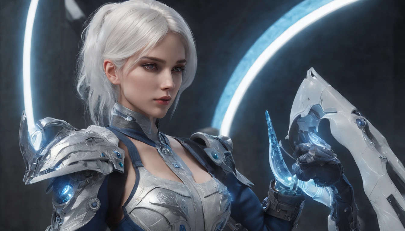 Cirilla Fiona Elen Riannon，Highest image quality，Outstanding details，超高分辨率，（Fidelity：1.4）, Favor the details，closeup cleavage，Ride a dragon，High-tech dragon knight mech，He has a delicate and beautiful face，（（Blue-white flying semi-mechanical fuselage：1.8）），Raised sexy，frontage，Cidade futuristica，mechanically aesthetic，Virtual Engine 5，Perfect detail rendering，rendering by octane，hyper HD