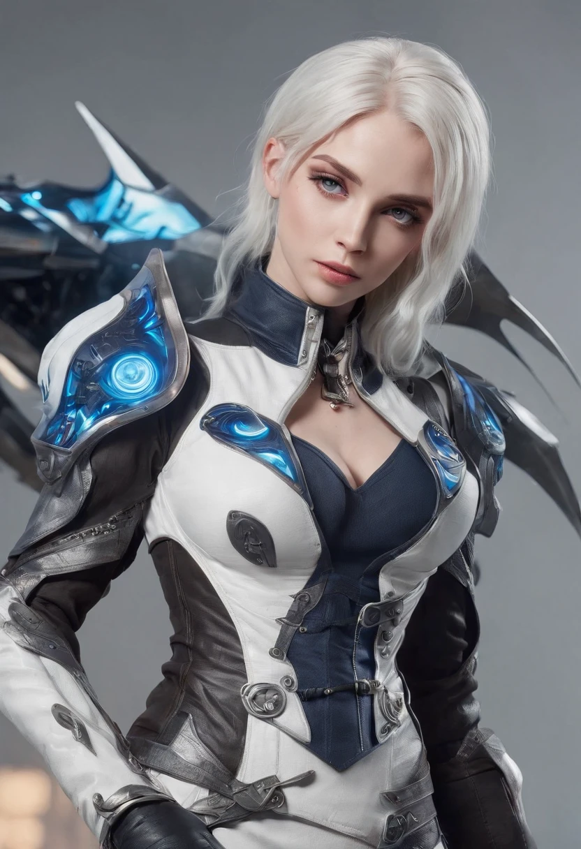 Cirilla Fiona Elen Riannon,Highest image quality,Outstanding details,超高分辨率,(Fidelity:1.4), Favor the details,closeup cleavage,Ride a dragon,High-tech dragon knight mech,He has a delicate and beautiful face,((Blue-white flying semi-mechanical fuselage:1.8)),Raised sexy,frontage,Cidade futuristica,mechanically aesthetic,Virtual Engine 5,Perfect detail rendering,rendering by octane,hyper HD