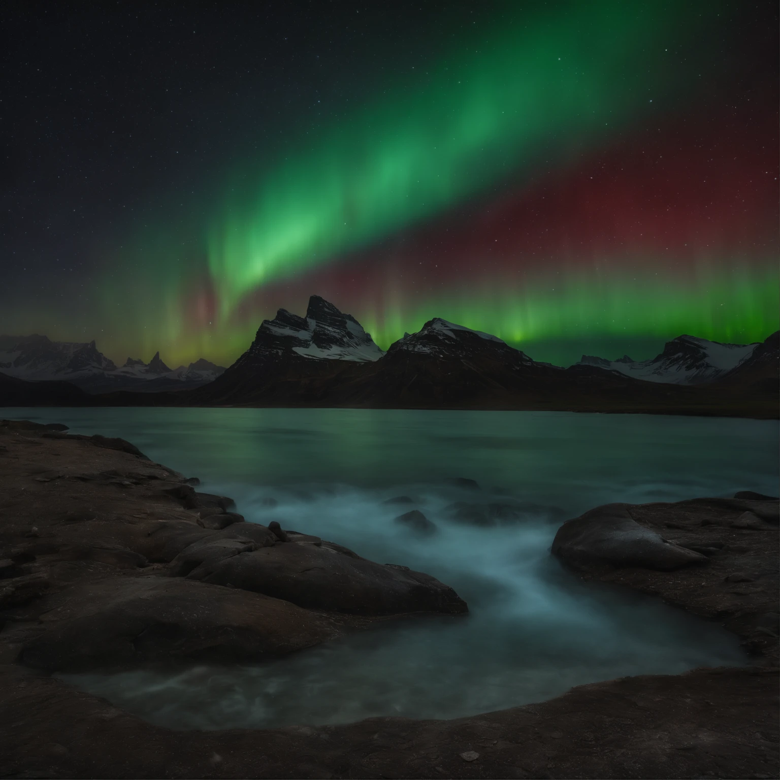 Master Parts、Superior Quality、superior image quality、The 8k quality、Beautiful pictures of the starry sky、magnifica、Arched Milky Way:1.25、north pole:1.5、Pale glaciers:1.9、(Red and green aurora borealis:1.25)