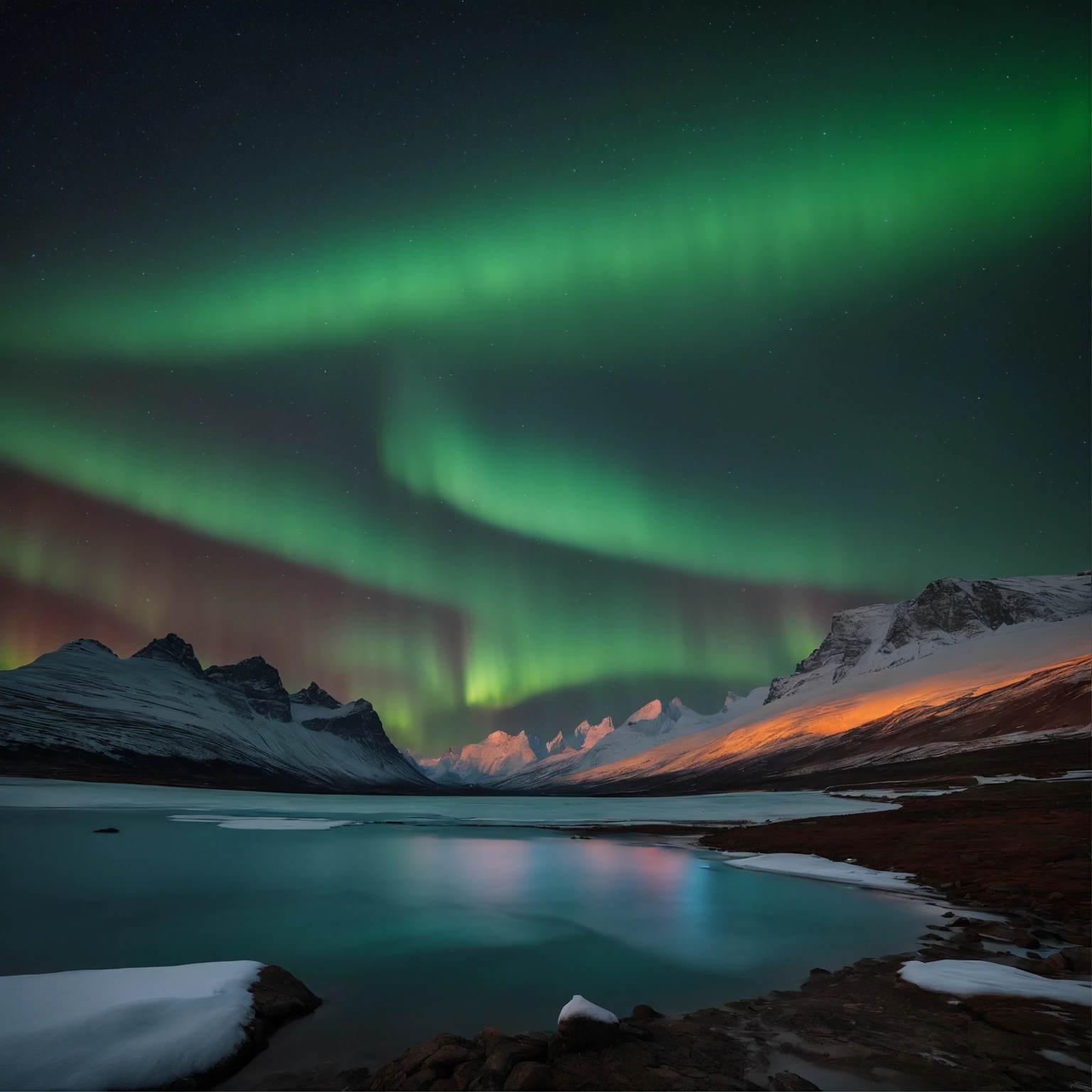 Master Parts、Superior Quality、superior image quality、The 8k quality、Beautiful pictures of the starry sky、magnifica、Arched Milky Way:1.25、north pole:1.5、Pale glaciers:1.9、(Red and green aurora borealis:1.25)