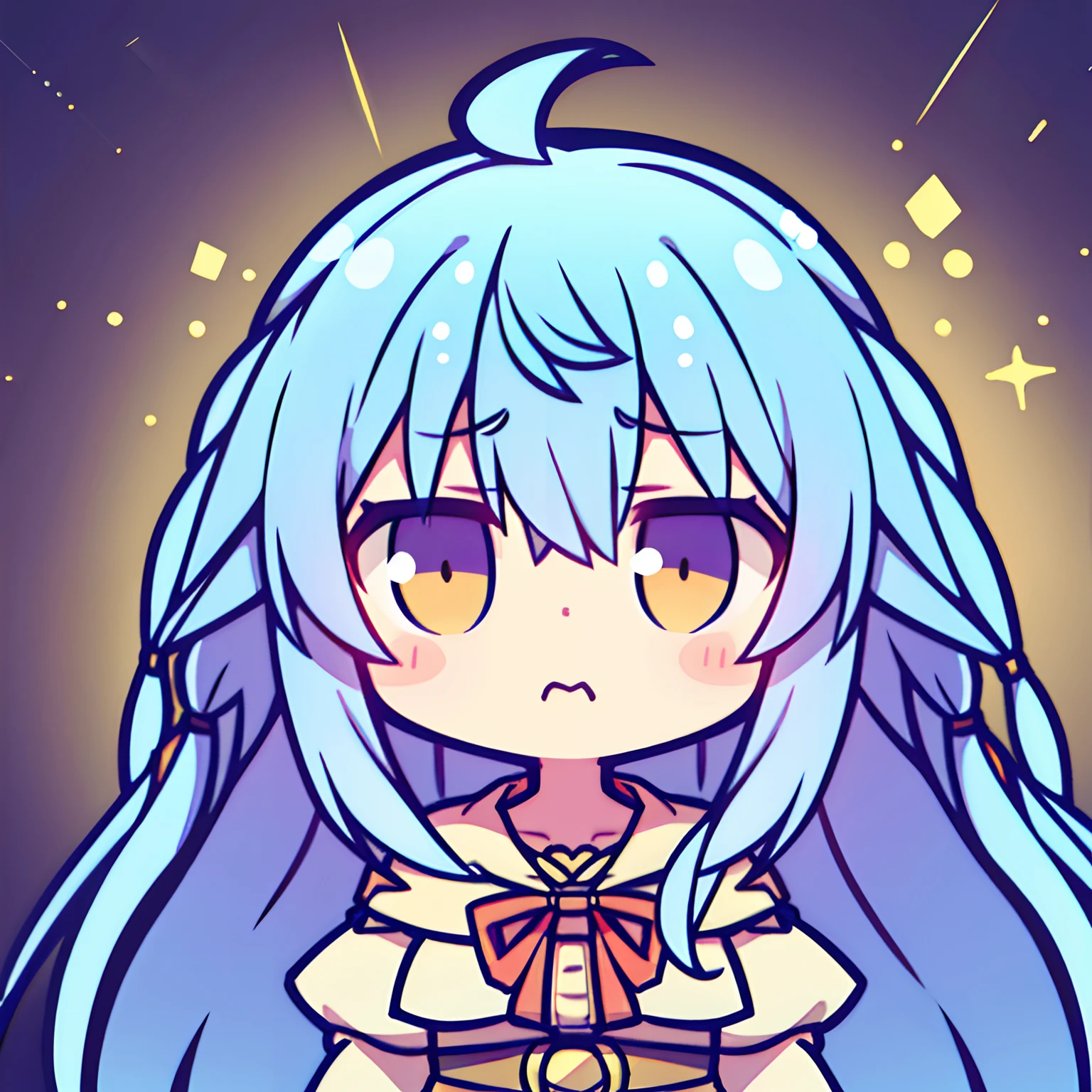 (Best quality, Masterpiece:1.2), Beautiful and detailed anime face, (Upper body), Upload to Elijah, 1girll, 独奏, Long hair, ahoge, sportrait, Vibrant colors, Soft lighting, (sad:1.2),tchibi:1.3,