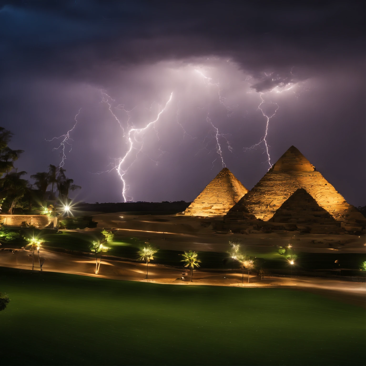 Master Parts、Superior Quality、superior image quality、The 8k quality、Beautiful photos of lightning:1.9、magnifica、(Pyramids:1.9)、(((Dramatic Lightning:1.9))), Blue lightning:1.9