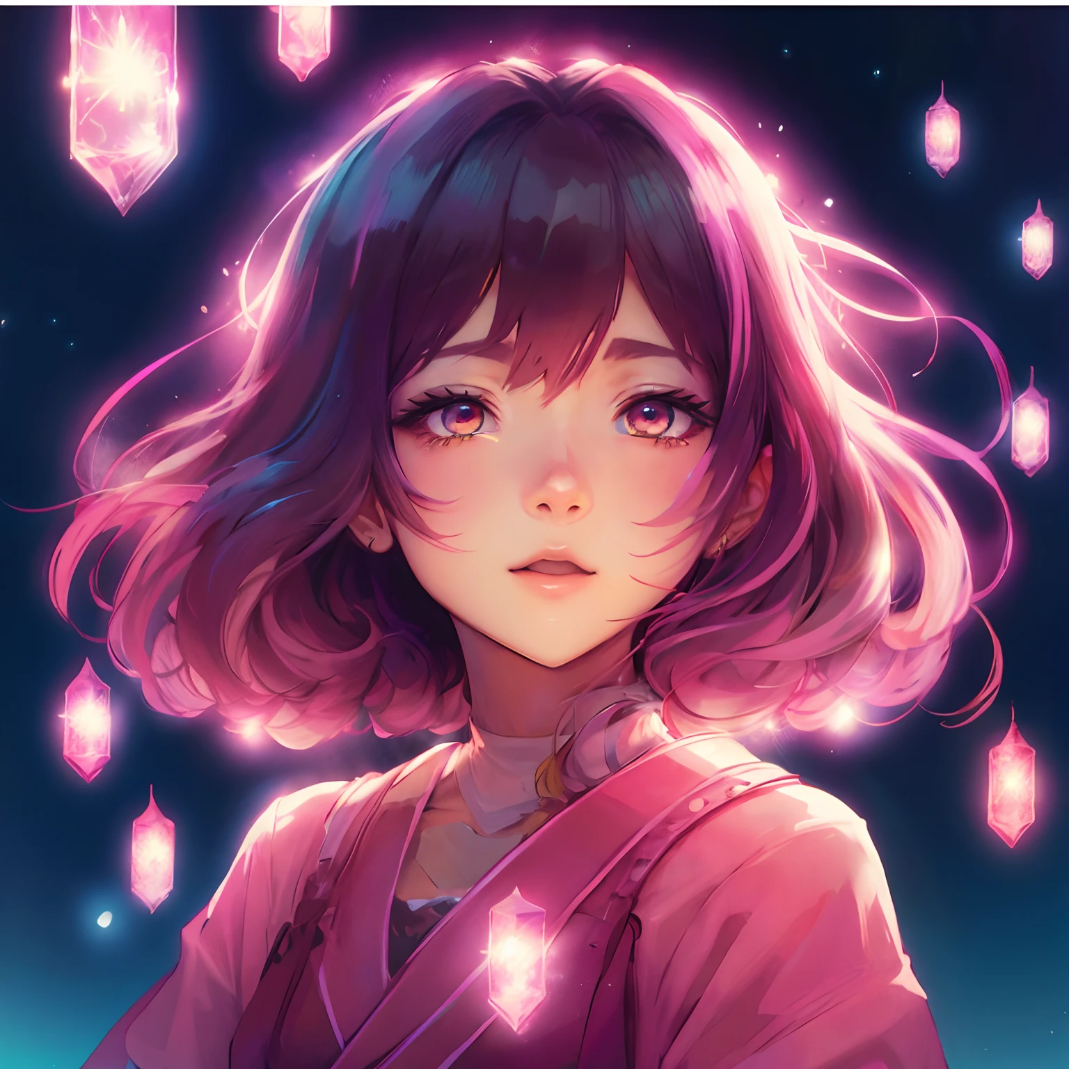 Garota anime kawai, detalhes lindo e brilhante nos olhos