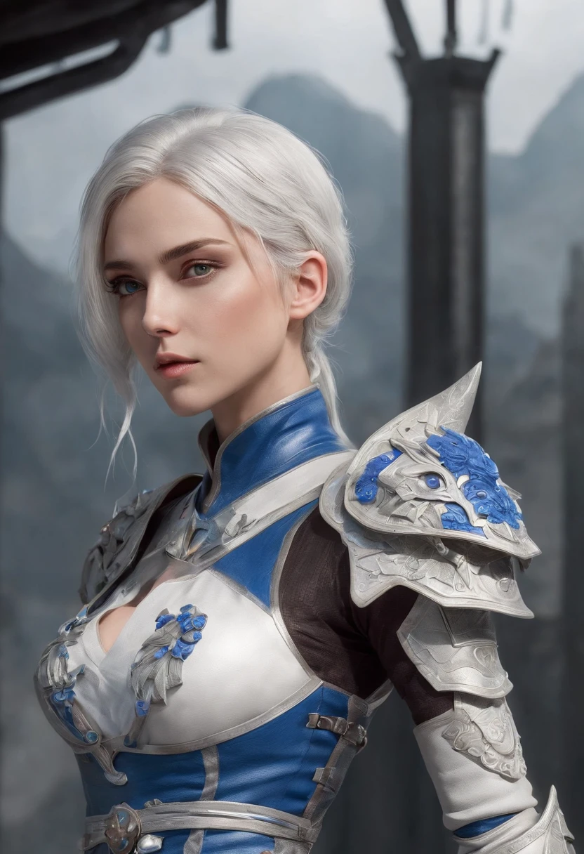 Cirilla Fiona Elen Riannon,Highest image quality,Outstanding details,超高分辨率,(Fidelity:1.4), Favor the details,closeup cleavage,Ride a dragon,High-tech dragon knight mech,He has a delicate and beautiful face,((Blue-white flying semi-mechanical fuselage:1.8)),Raised sexy,frontage,Cidade futuristica,mechanically aesthetic,Virtual Engine 5,Perfect detail rendering,rendering by octane,hyper HD