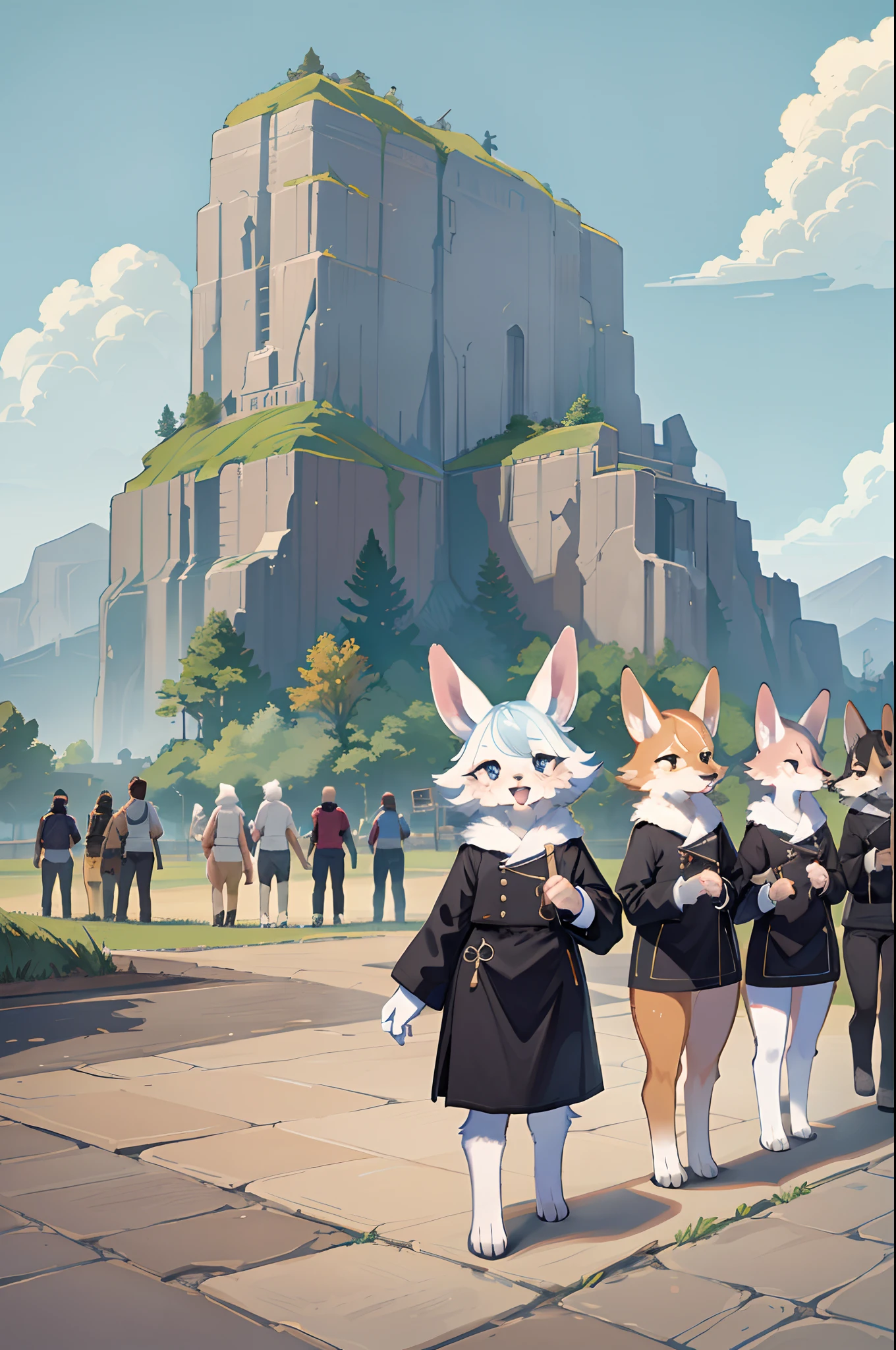 super high resolution, detailed background, World Heritage Site, 6+boys, 6+girls, Happy, joyful, absurdres(Photos of solo travelers)(kemono, furry anthro),