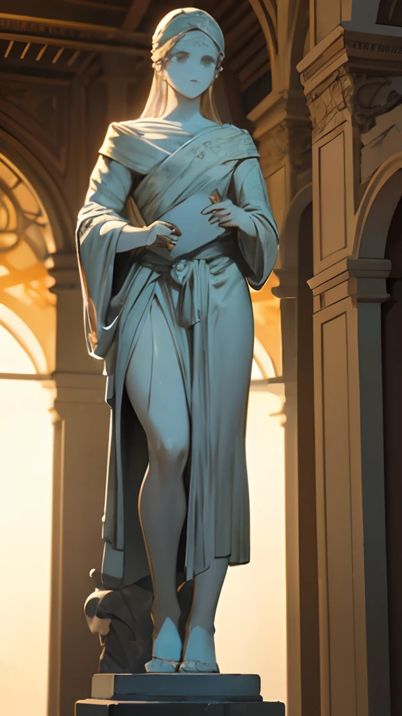 exhibition lighting for statue, focus in statue, contraposto