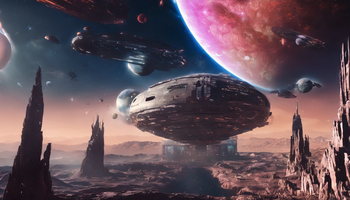 A close up of a futuristic city with a spaceship flying over it - SeaArt AI