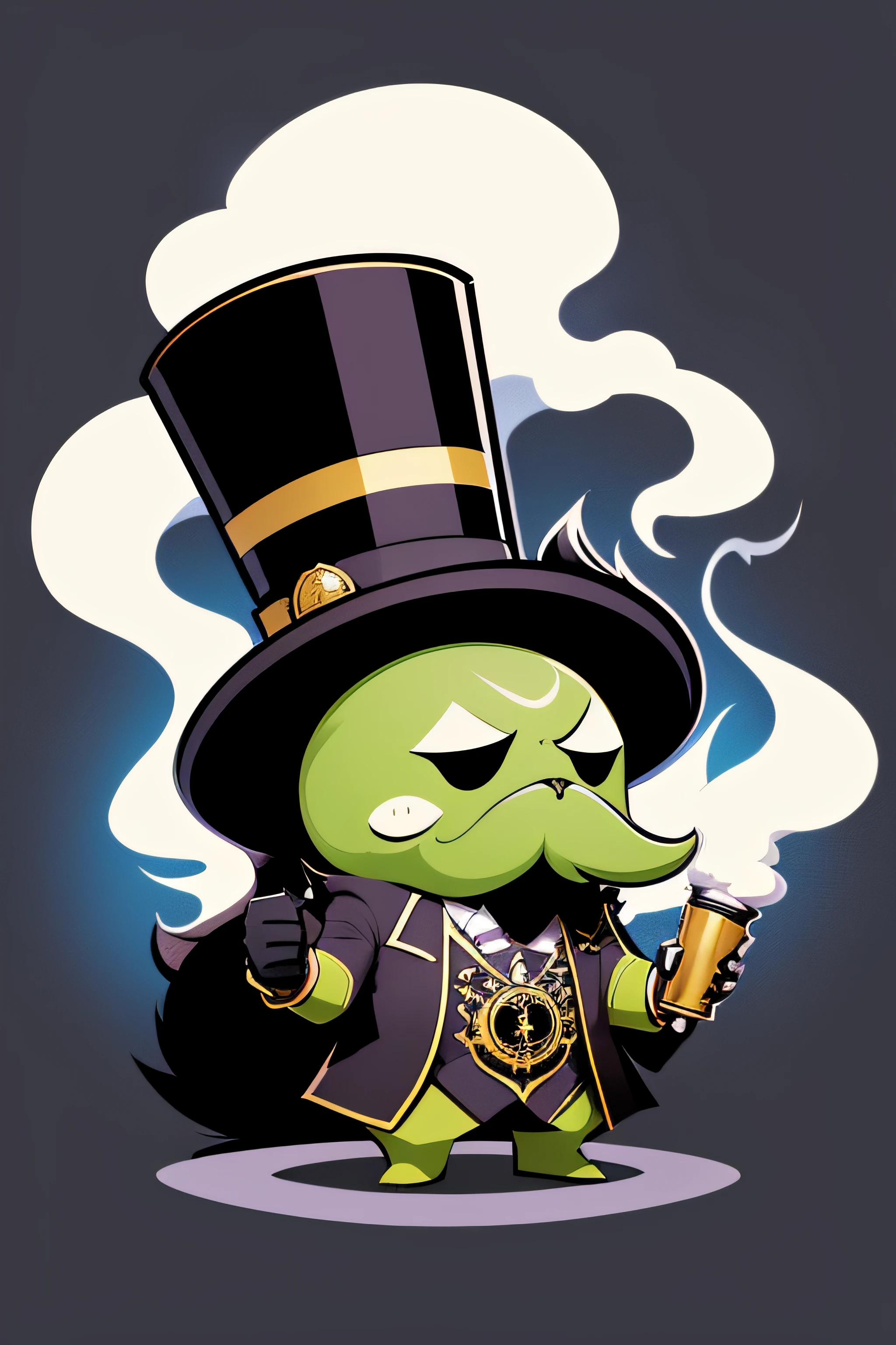 isolated logo of e-sports team, mascot, Hookah, smoke billowing, no background, Hooka,Top hat, monocle, Cartoon, drawing, No writing, no typography