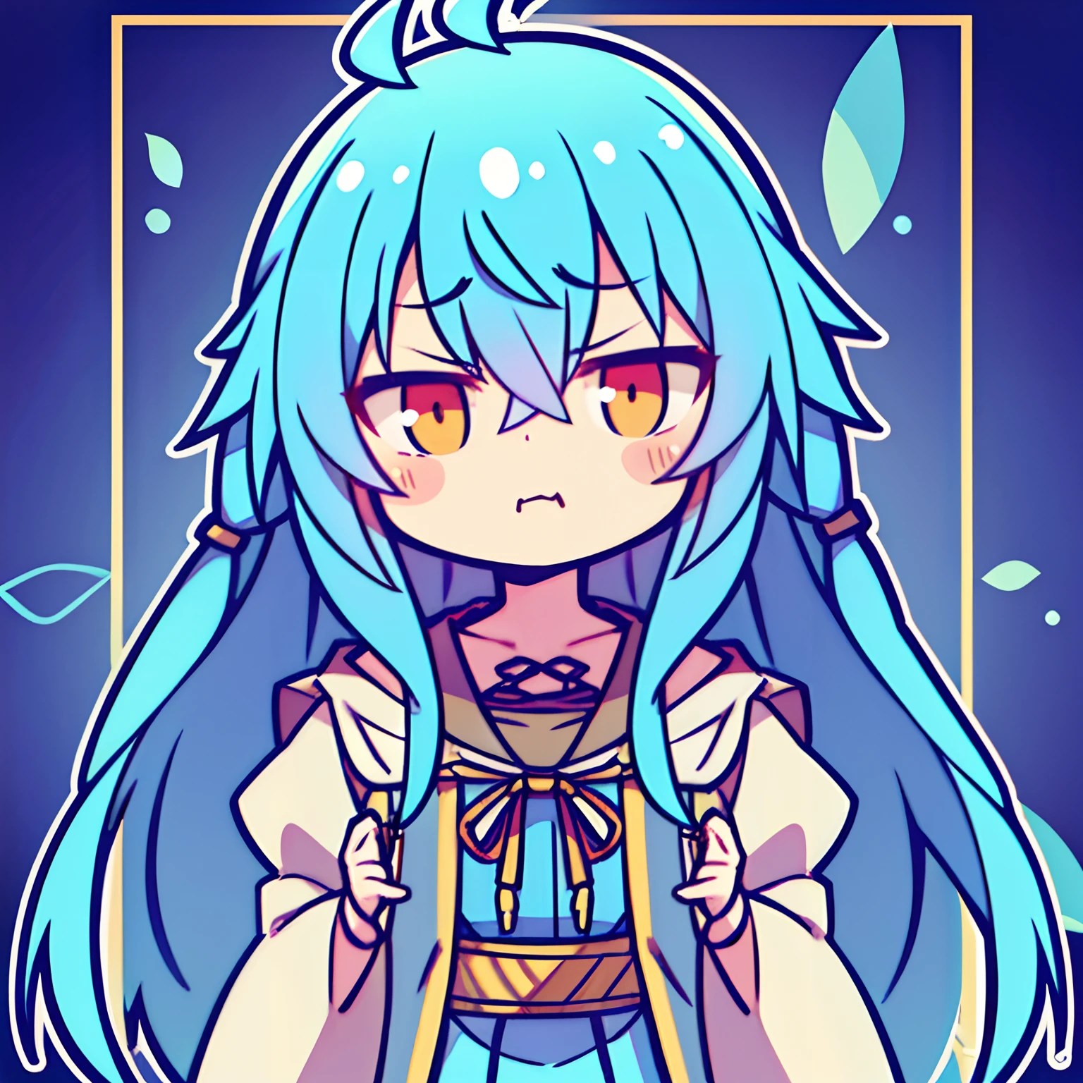 (Best quality, Masterpiece:1.2), Beautiful and detailed anime face, (Upper body), Upload to Elijah, 1girll, 独奏, Long hair, ahoge, sportrait, Vibrant colors, Soft lighting, (disgust,annoyed,:1.1),tchibi:1.3,