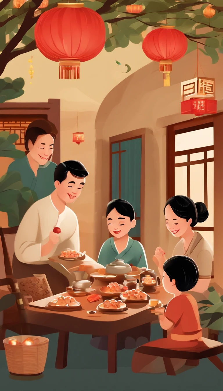 The family celebrates the Mid-Autumn Festival