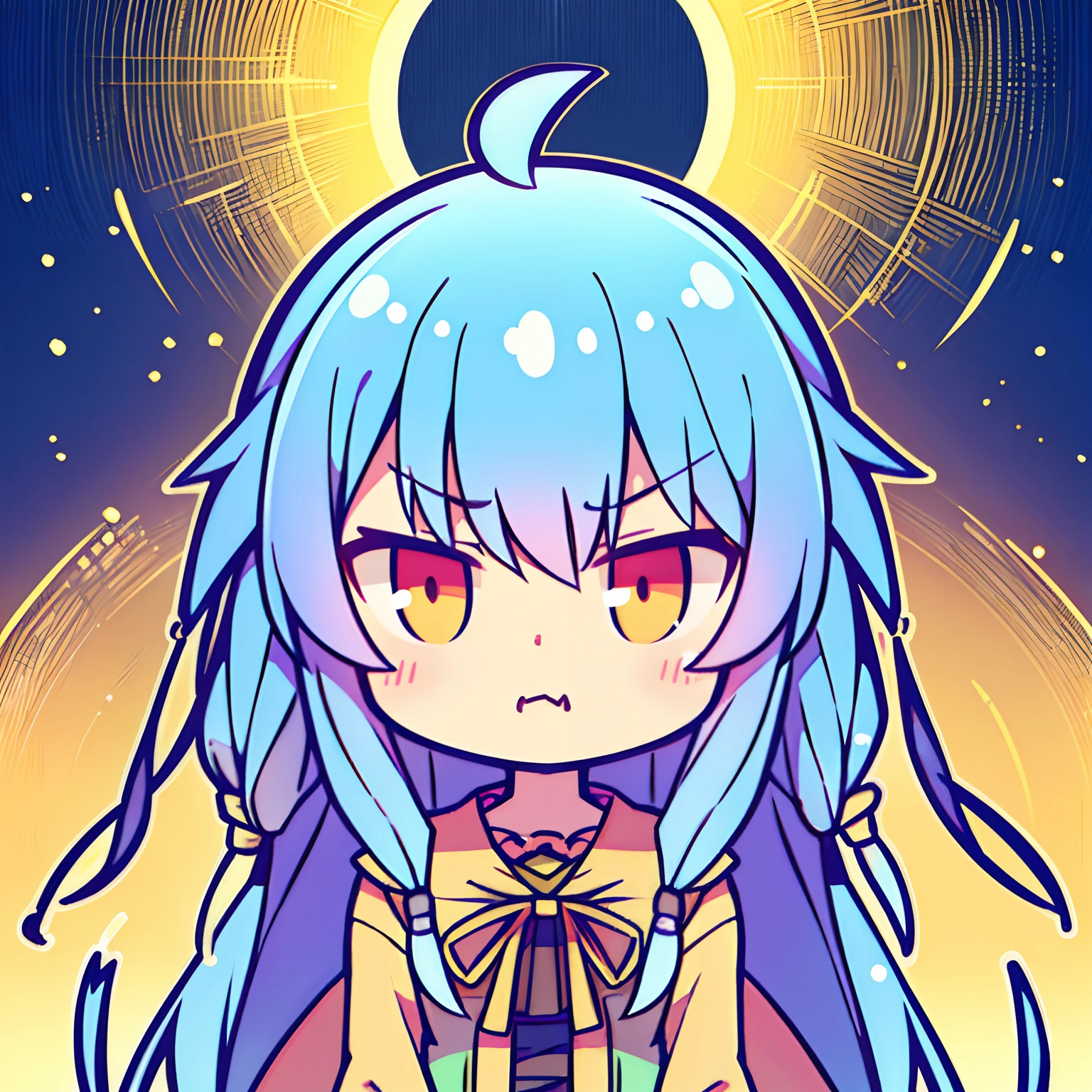 (Best quality, Masterpiece:1.2), Beautiful and detailed anime face, (Upper body), Upload to Elijah, 1girll, 独奏, Long hair, ahoge, sportrait, Vibrant colors, Soft lighting, (disgust,annoyed,:1.2),tchibi:1.3,