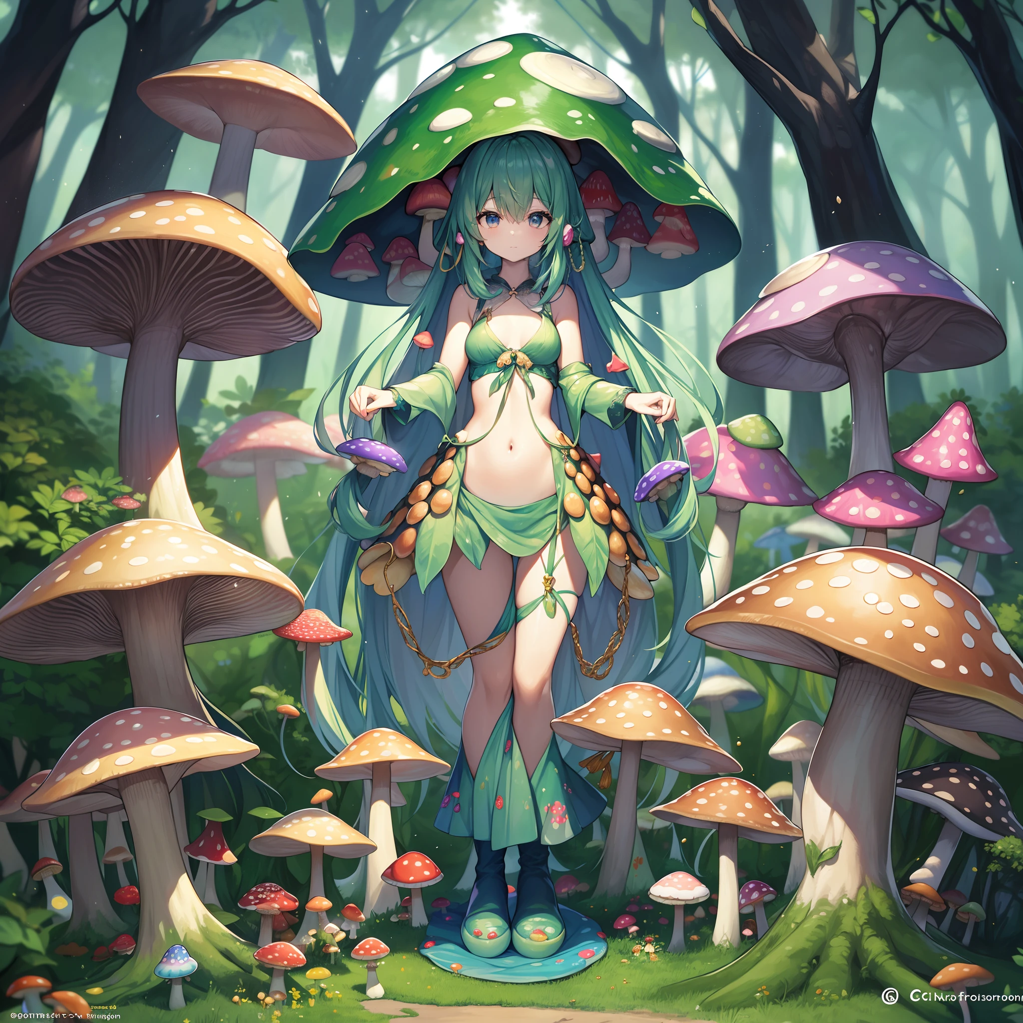 Outrageous resolution、masterpiece++、top-quality++、ultra-definition++、ultra-definition++、4k++、8k++、from side、(Background Focus)++、A dark-haired、Sexily dressed woman casts colorful mushroom monster army in mushroom clothes with mushrooms growing all over her body in hakama in hakama mushroom spores scattered in a forest at a shrine destroying a city、Rune of a colorful mushroom monster army in a mushroom outfit with mushrooms growing from all over its body in a forest where mushroom spores are scattered、The magic of the colorful mushroom monster army in mushroom clothes with mushrooms growing from all over the body in the forest where mushroom spores scatter、Colorful mushroom monster army in mushroom clothes with mushrooms growing from all over the body in the forest where mushroom spores fly above、A colorful mushroom monster army sorcerer in mushroom clothes with mushrooms growing from all over his body in a forest where mushroom spores scatter、Goddess of colorful mushroom monster army in mushroom clothes with mushrooms growing from all over the body in the forest where mushroom spores scatter、detailed fantasy art、fantasy art style、Blake Colorful mushroom monster army witch in mushroom clothes with mushrooms growing from all over her body in a forest where beautiful ancient mushroom spores fly、Queen of colorful mushroom monster army in mushroom clothes with mushrooms growing from all over the body in the forest where mushroom spores fly、Fantasy Art Behans、A colorful mushroom monster army sorcerer in a mushroom outfit with mushrooms growing from all over his body in a forest where beautiful mushroom spores scatter、Colorful mushroom monster army magician in mushroom clothes with mushrooms growing from all over the body in a forest where beautiful mushroom spores scatter、Fragments of colorful mushroom monster corps in mushroom clothes with mushrooms growing from all over the body in a forest where shiny floating mushroom spores fly away、Magic circle of colorful mushroom