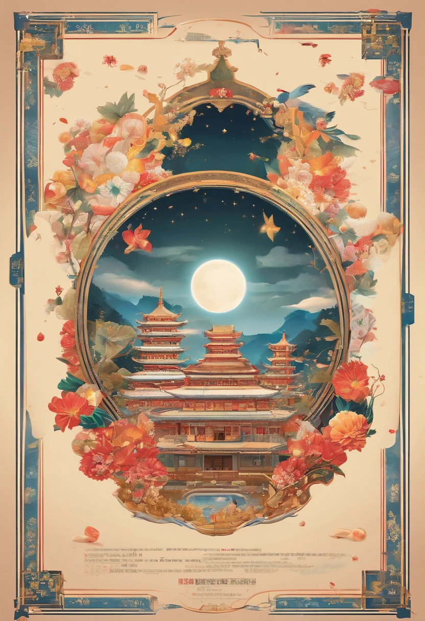 (top-quality、8K、tmasterpiece:1.3)、Full moon and stars in sky illustration，The family sits together eating mooncakes,Mom and dad laugh with the kids，Have in the living room、Bright house scene，extremely detailed face and skin，Heartwarming scene，perfect  detail