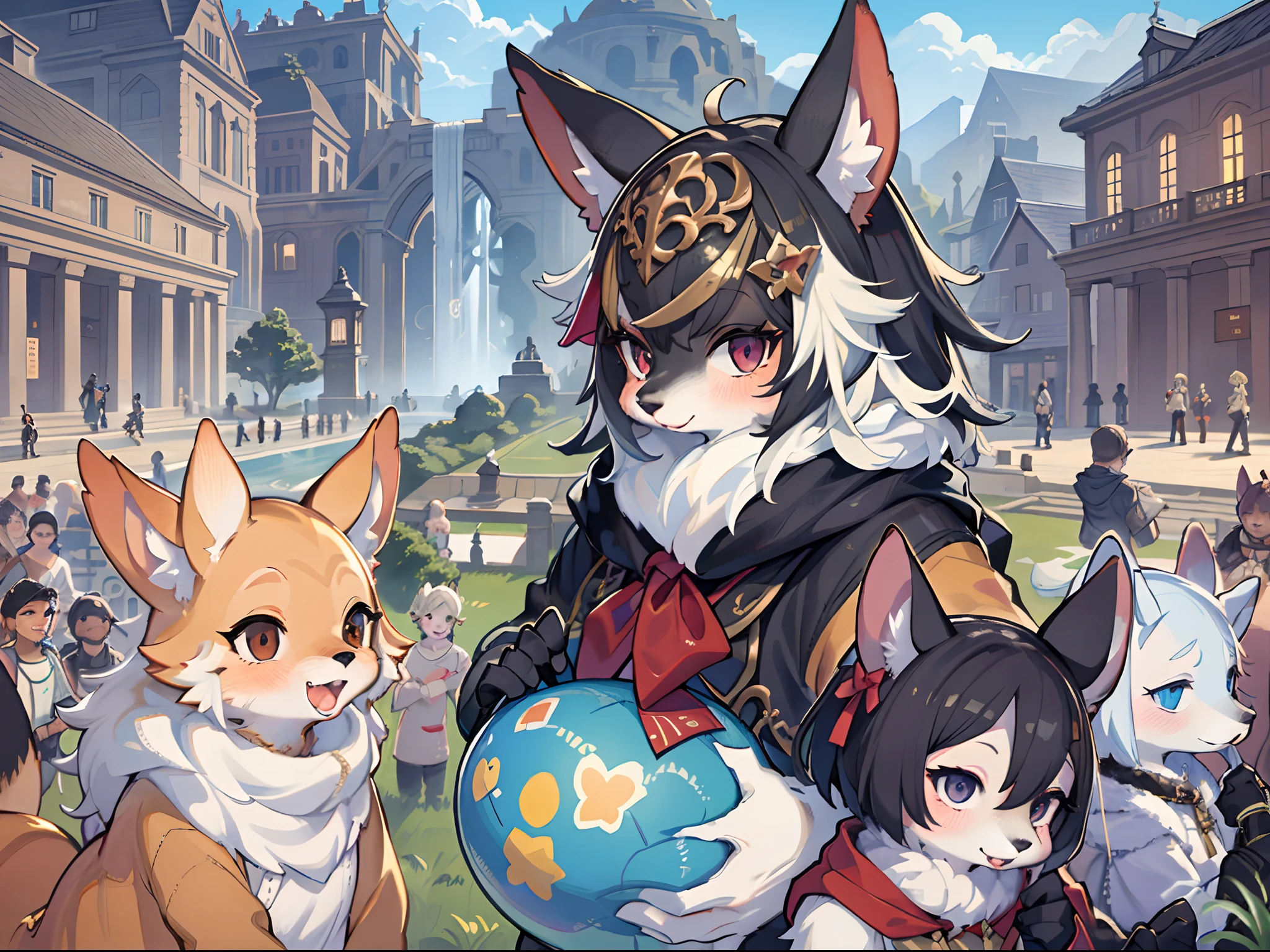 super high resolution, detailed background, World Heritage Site, 6+boys, 6+girls, Happy, joyful, absurdres(Photos of solo travelers)(kemono, furry anthro),