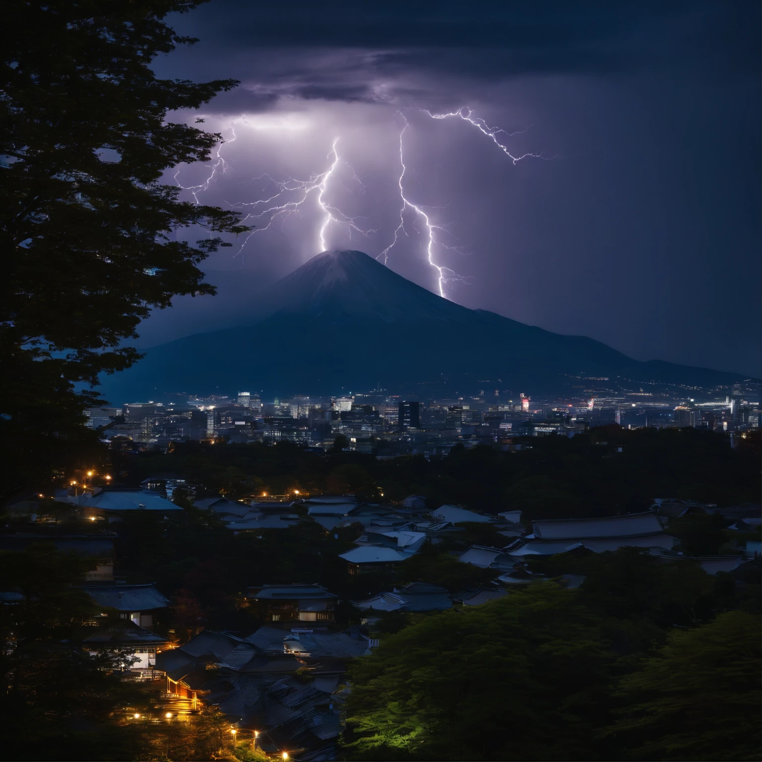 Master Parts、Superior Quality、superior image quality、The 8k quality、Beautiful photos of lightning、magnifica、(Mt fuji:1.5)、((Dramatic Lightning:1.9))