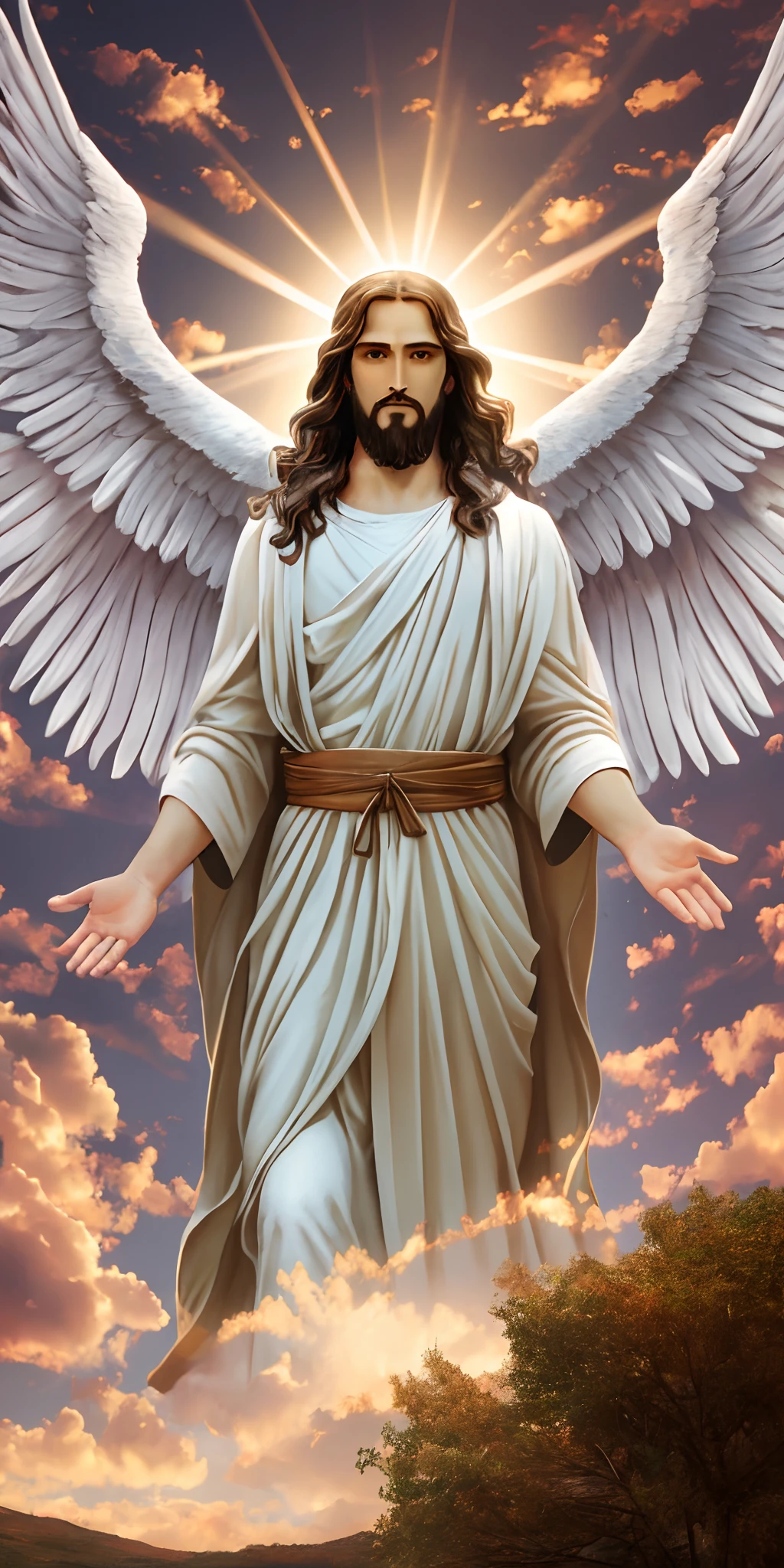 Jesus Cristo com cabelos brancos com aspecto resplandecente como o sol andando no meio de Candeeiros de Ouro puro lindo e dourado. Image with very high lighting quality, Very high resolution image, image with very high coloration, imagem realista, imagem hiperdetalhada