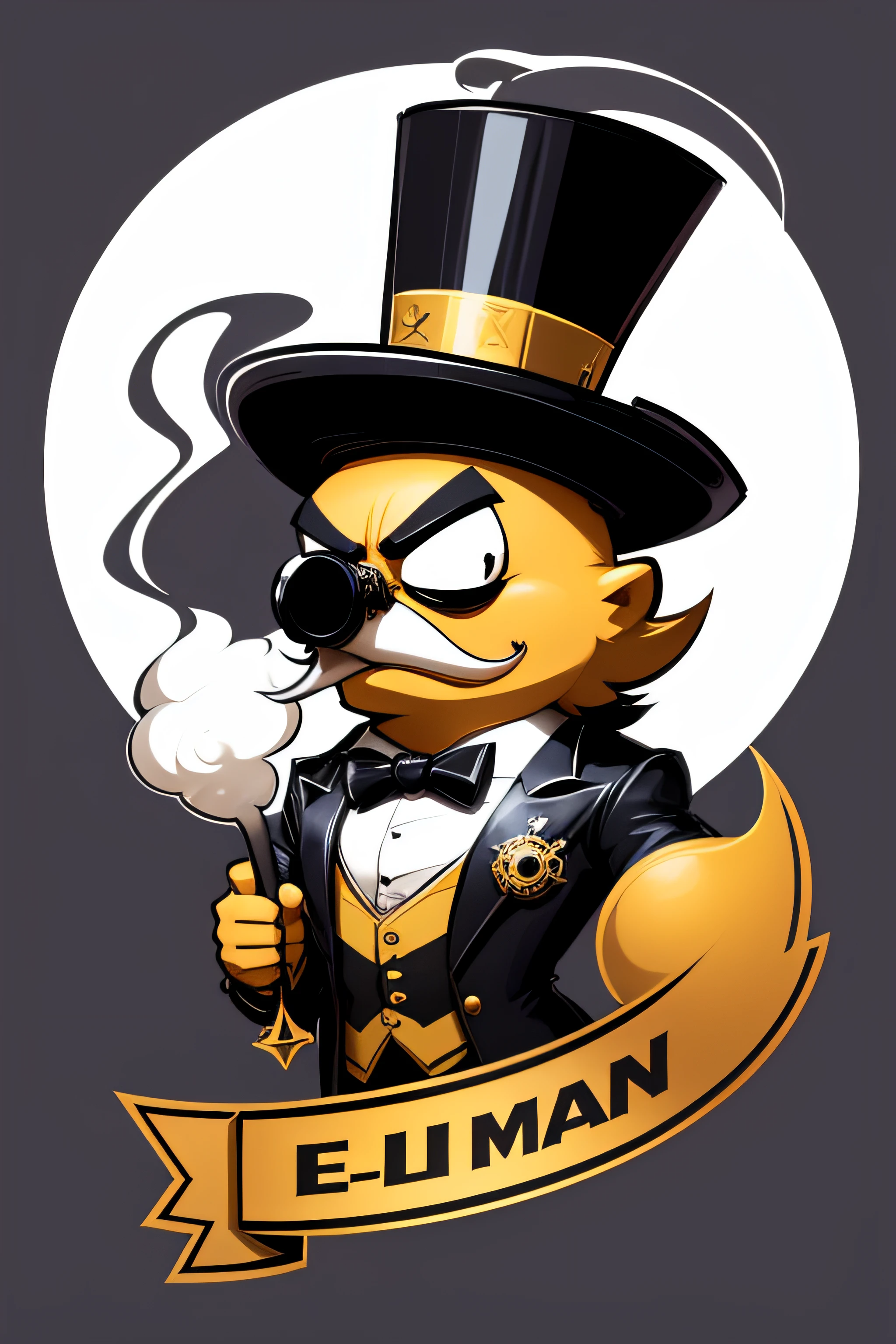 isolated logo of e-sports team, mascot, Hookah, smoke billowing, no background, Hooka,Top hat, monocle, Cartoon, drawing, No writing, no typography