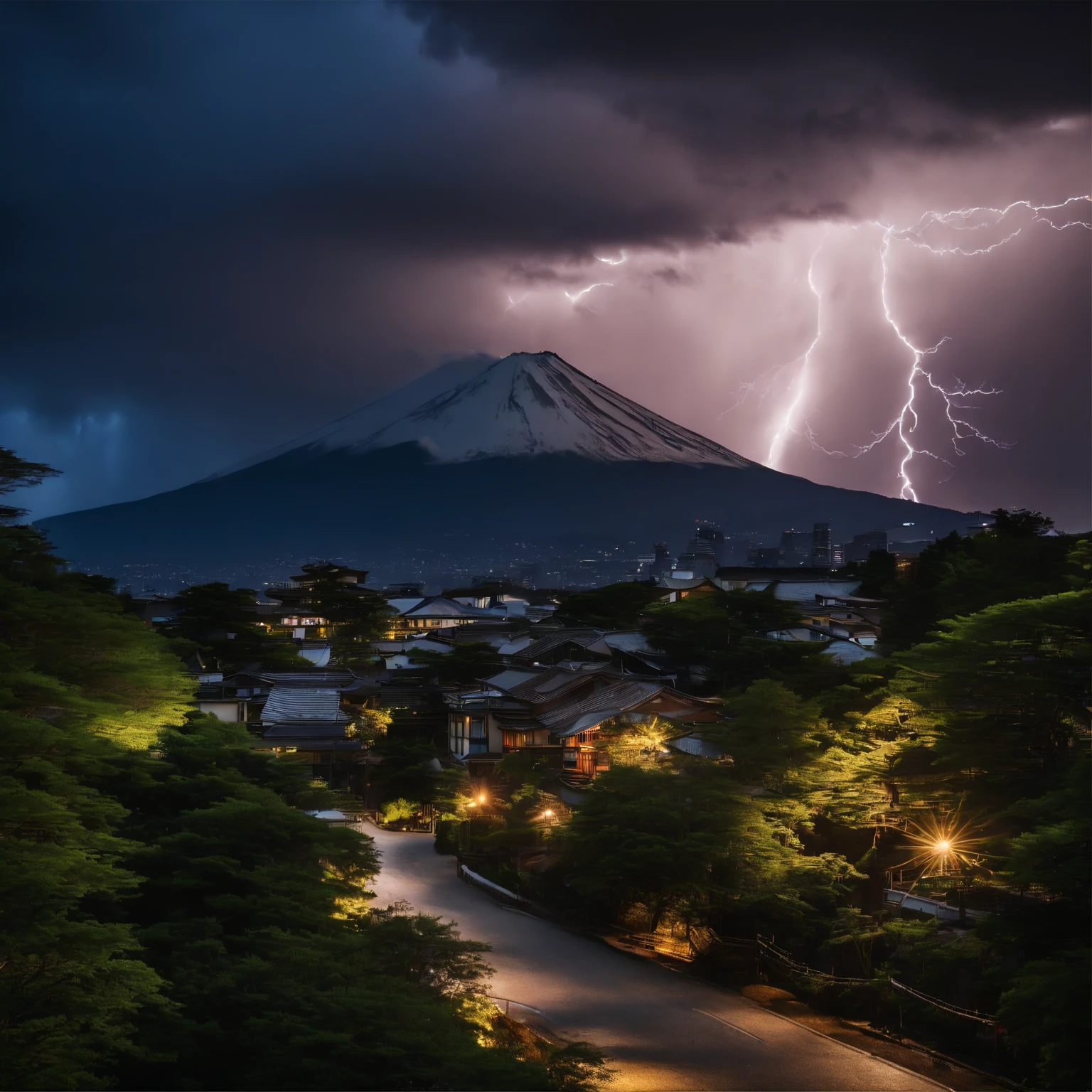 Master Parts、Superior Quality、superior image quality、The 8k quality、Beautiful photos of lightning、magnifica、(Mt fuji:1.25)、((Dramatic Lightning:1.9))