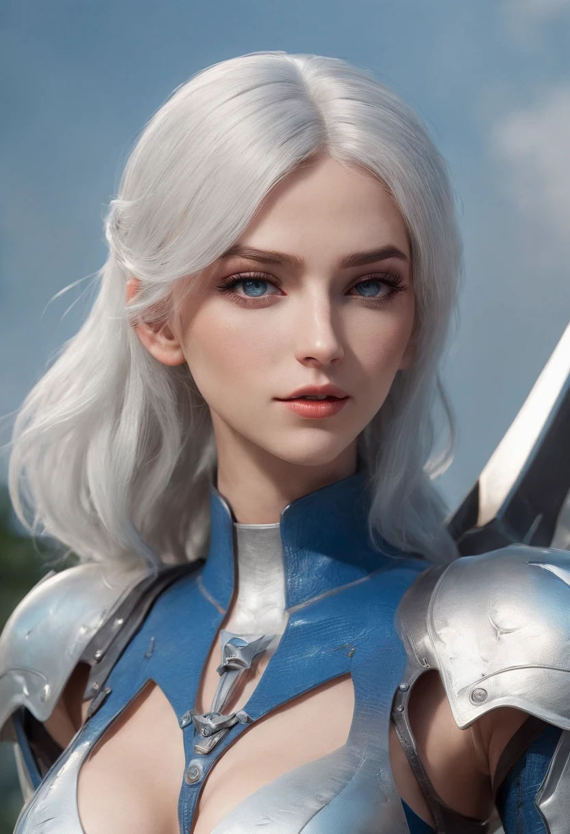 Cirilla Fiona Elen Riannon，Highest image quality，Outstanding details，超高分辨率，（Fidelity：1.4）, Favor the details，closeup cleavage，Ride a dragon，High-tech dragon knight mech，He has a delicate and beautiful face，（（Blue-white flying semi-mechanical fuselage：1.8）），Raised sexy，frontage，Cidade futuristica，mechanically aesthetic，Virtual Engine 5，Perfect detail rendering，rendering by octane，hyper HD