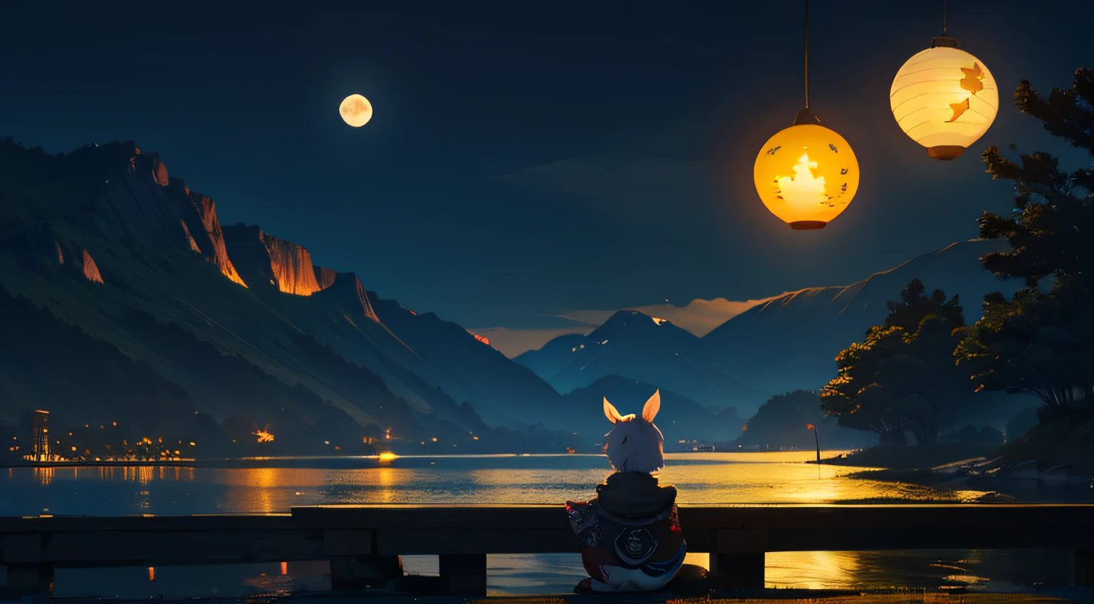 Mid-Autumn Festival，Full moon，edgBunny，lanterns，the night，Scenic beauty，k hd，designs