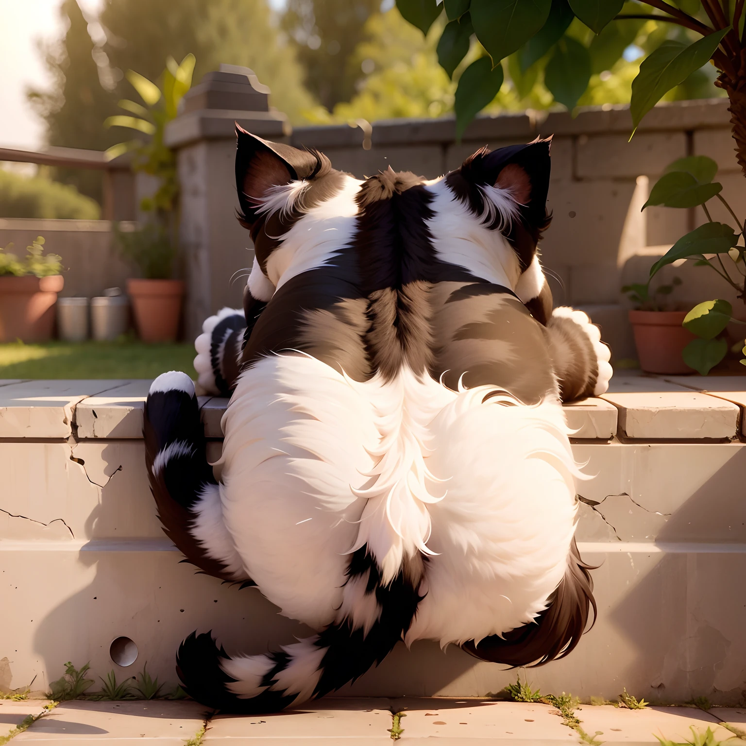 The back of a cat climbing a wall，The body is longer