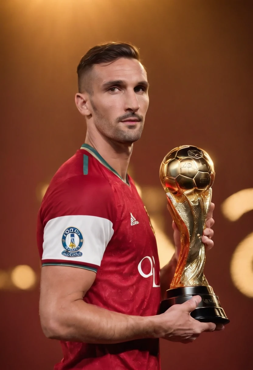 Homem Soccer Player, in red suit receiving the award of the Ballon d'Or