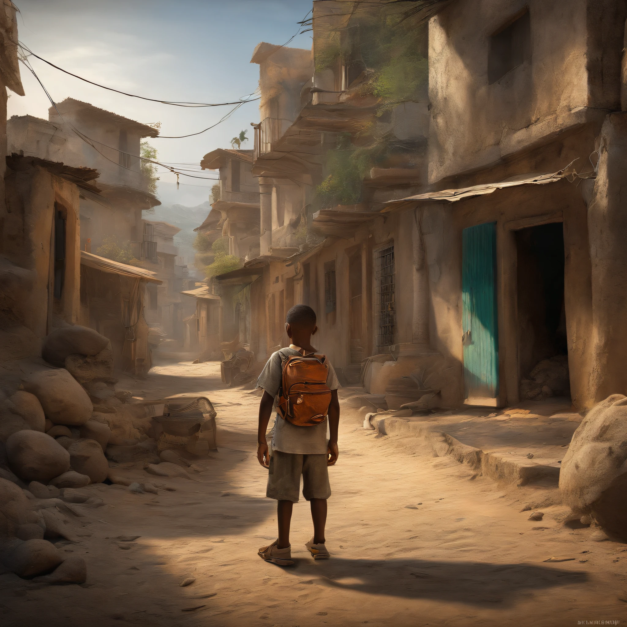 A poor latino boy in a favela in Rio de Janeiro drawn by Todd McFarlane and Greg Capullo, he is wearing old and torn clothes, he is playing with a soccer ball, favela in Rio de Janeiro in the background, robert downey jr reference, unreal engine, octane render, by Jacob Lawrence and Francis picabia, perfect composition, beautiful detailed intricate insanely detailed octane render trending on artstation, 8 k artistic photography, photorealistic concept art, soft natural volumetric cinematic perfect light, chiaroscuro, award - winning photograph, masterpiece, oil on canvas, raphael, caravaggio, greg rutkowski, beeple, beksinski, giger