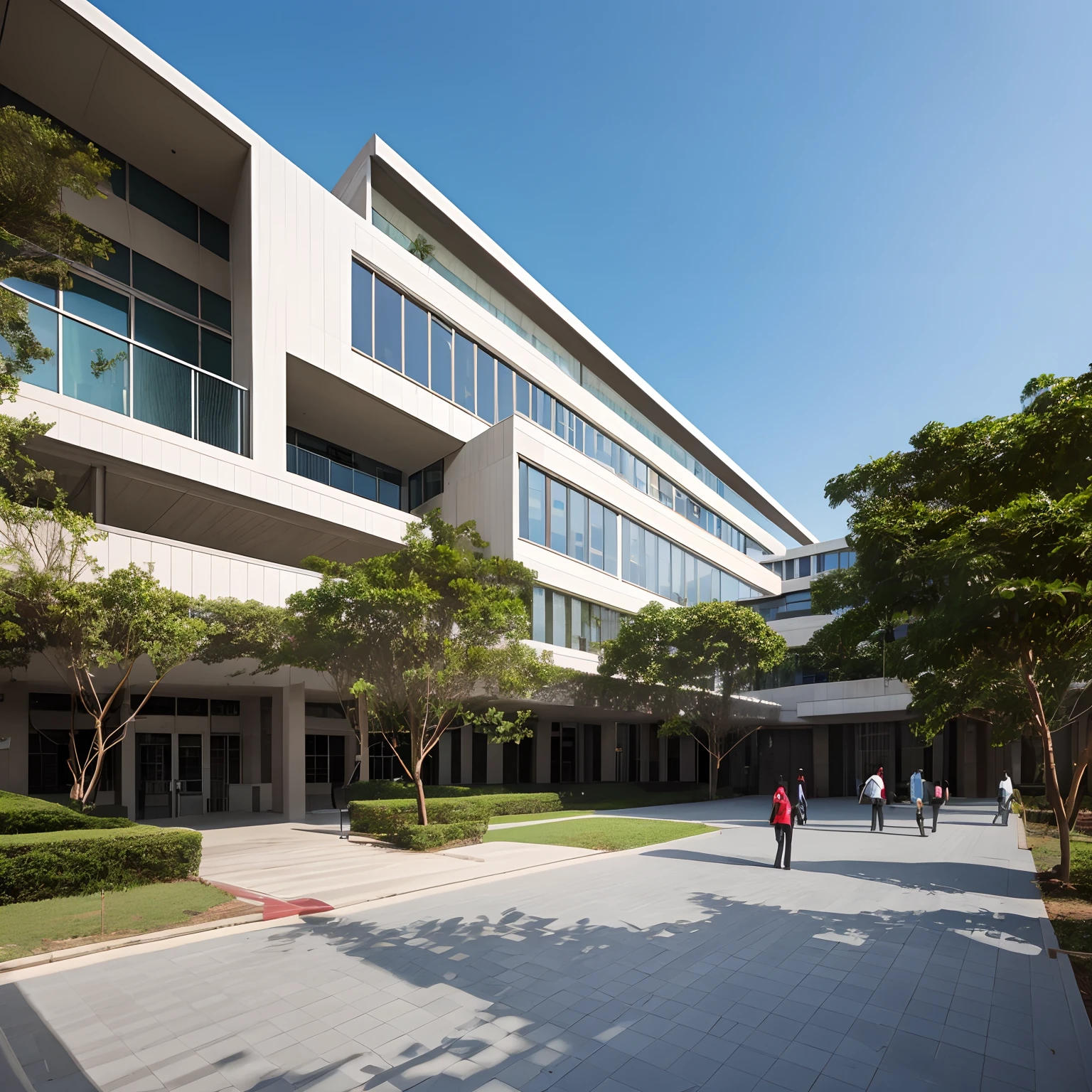 (story:1.2)A modern and ecological school building situated in the city of São Paulo, with surrounding buildings and vibrant atmosphere. (school building) The main focus of the image is a contemporary, state-of-the-art school building that stands out among the urban landscape. The school building is characterized by sleek and innovative architecture, showcasing a perfect blend of functionality and aesthetics. The design exhibits a strong commitment to sustainability, with features such as solar panels, green roofs, and rainwater harvesting systems.

(surrounding buildings) Surrounding the school building are other tall and modern buildings, which contribute to the dynamic visual appeal of the cityscape. These buildings represent the fast-paced growth and development of São Paulo, contrasting with the school's focus on education and sustainability. The combination of old and new architecture creates an interesting juxtaposition and showcases the city's architectural diversity.

(green environment, healthy environment) The school is surrounded by lush greenery, with well-maintained gardens and trees that provide shade and create a tranquil environment for students. The integration of nature into the design promotes a healthy and inspiring learning atmosphere, encouraging students to connect with the environment.

(vibrant atmosphere, energetic atmosphere) The image exudes a vibrant and energetic atmosphere, capturing the bustling activity of students engaged in various educational pursuits. Students can be seen walking around the school premises, talking and laughing with each other, and participating in extracurricular activities. The atmosphere reflects the school's commitment to fostering a sense of community and nurturing the holistic development of students.

(educational excellence) The overall image quality is of the highest standard, depicting a 4K resolution scene with ultra-detailed rendering. The colors are vivid and lifelike, bringing the entire scene to l