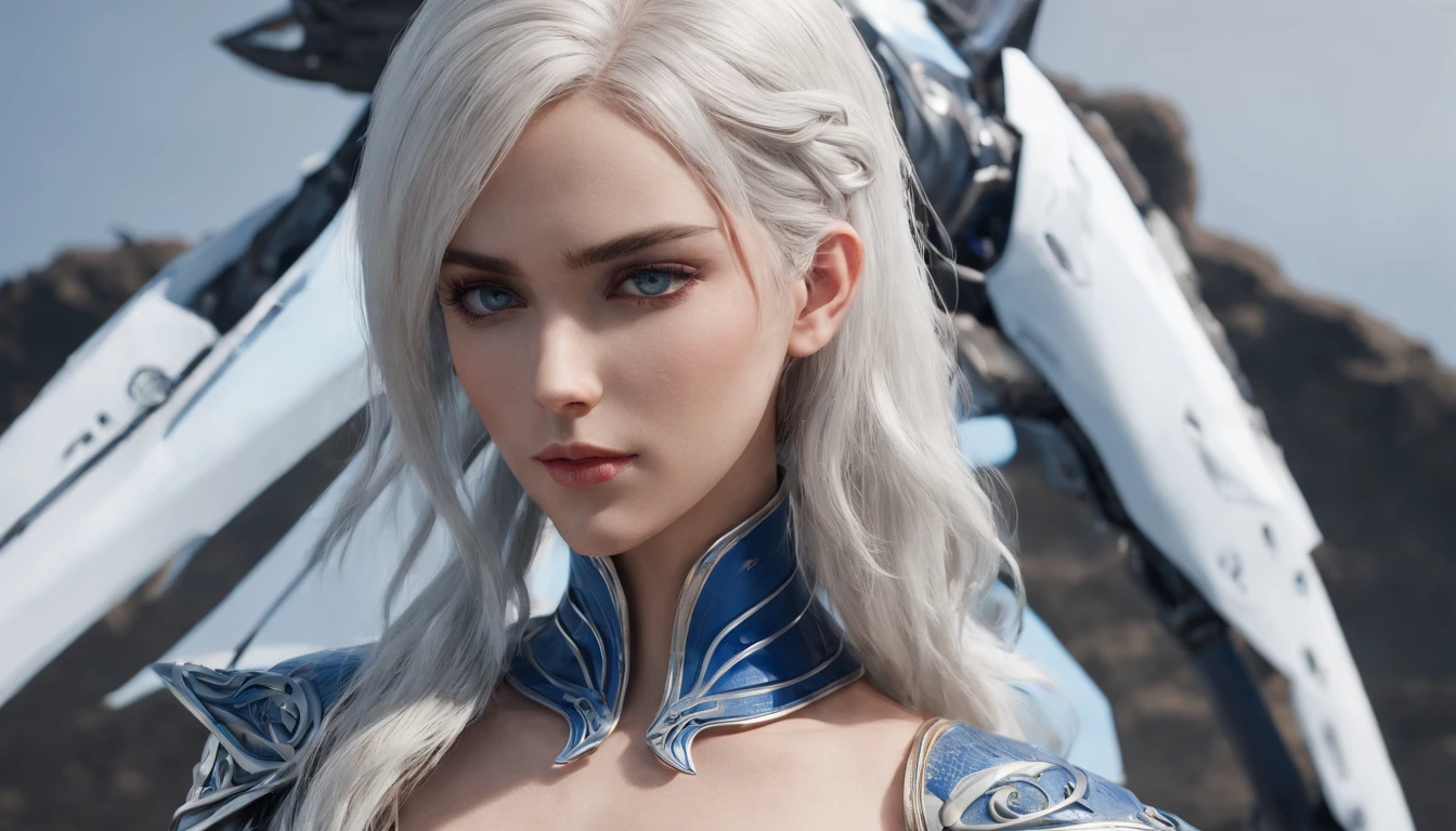 Cirilla Fiona Elen Riannon,Highest image quality,Outstanding details,超高分辨率,(Fidelity:1.4), Favor the details,closeup cleavage,Ride a dragon,High-tech dragon knight mech,He has a delicate and beautiful face,((Blue-white flying semi-mechanical fuselage:1.8)),Raised sexy,frontage,Cidade futuristica,mechanically aesthetic,Virtual Engine 5,Perfect detail rendering,rendering by octane,hyper HD