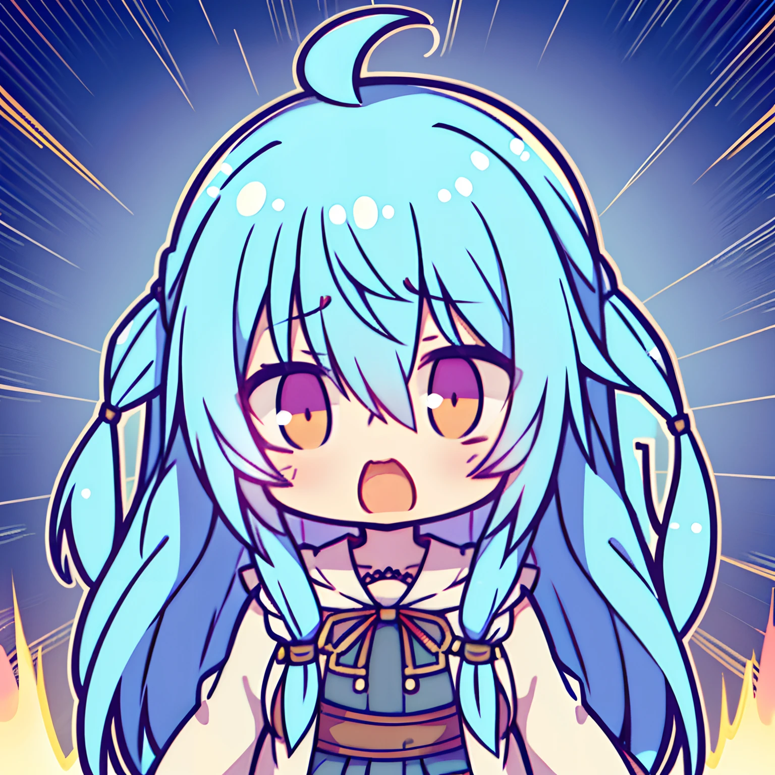 (Best quality, Masterpiece:1.2), Beautiful and detailed anime face, (Upper body), Upload to Elijah, 1girll, 独奏, Long hair, ahoge, sportrait, Vibrant colors, Soft lighting, (screaming,:1.4),tchibi:1.3, turn pale:0.5,