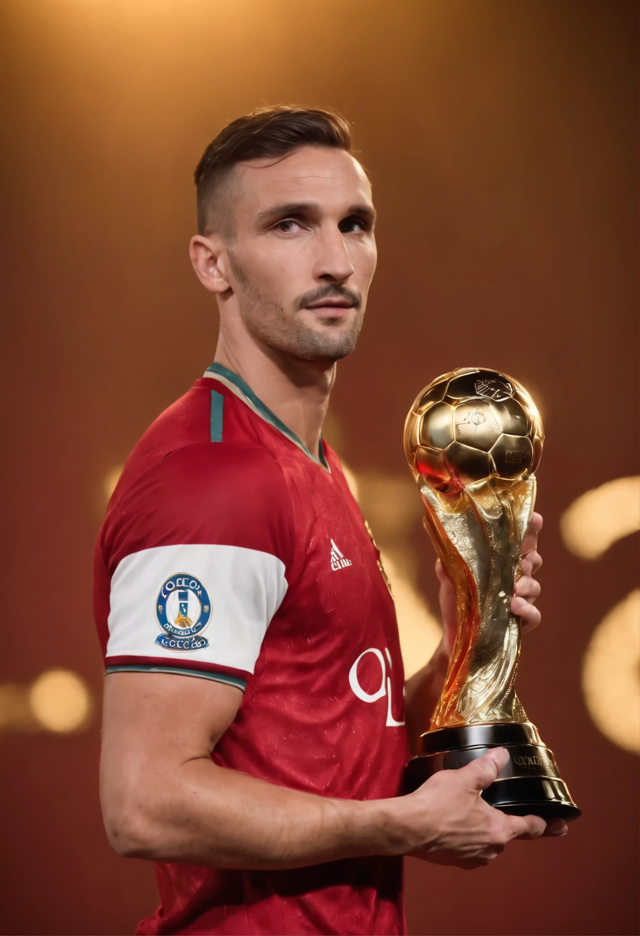 Homem Soccer Player, in red suit receiving the award of the Ballon d'Or