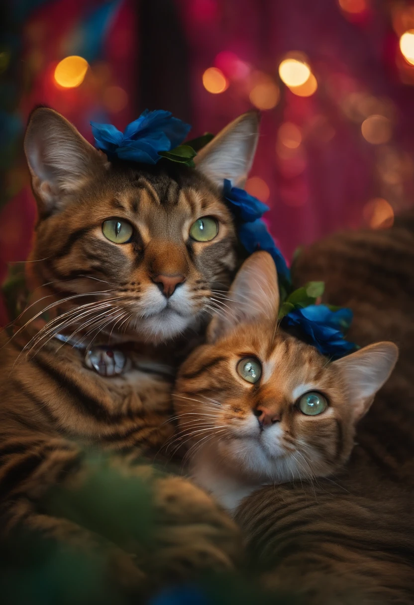 2 gatos no circo dando risada e fazendo gracinhas