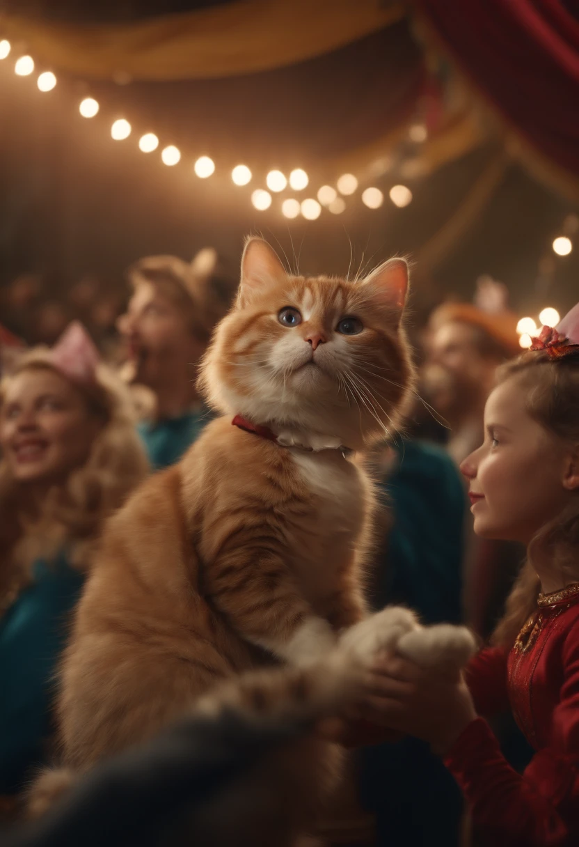 (best quality,4k,8k,highres,masterpiece:1.2),ultra-detailed,(realistic,photorealistic,photo-realistic:1.37),portrait,comedy,cats,circus,circus tent,happiness,two cats,entertaining,playful,mischievous,laughing,performing tricks,acrobatics,juggling,funny costumes,colorful atmosphere,hilarious expressions,joyful crowd,enigmatic lighting,magical ambiance,dynamic poses,vivid colors,bokeh