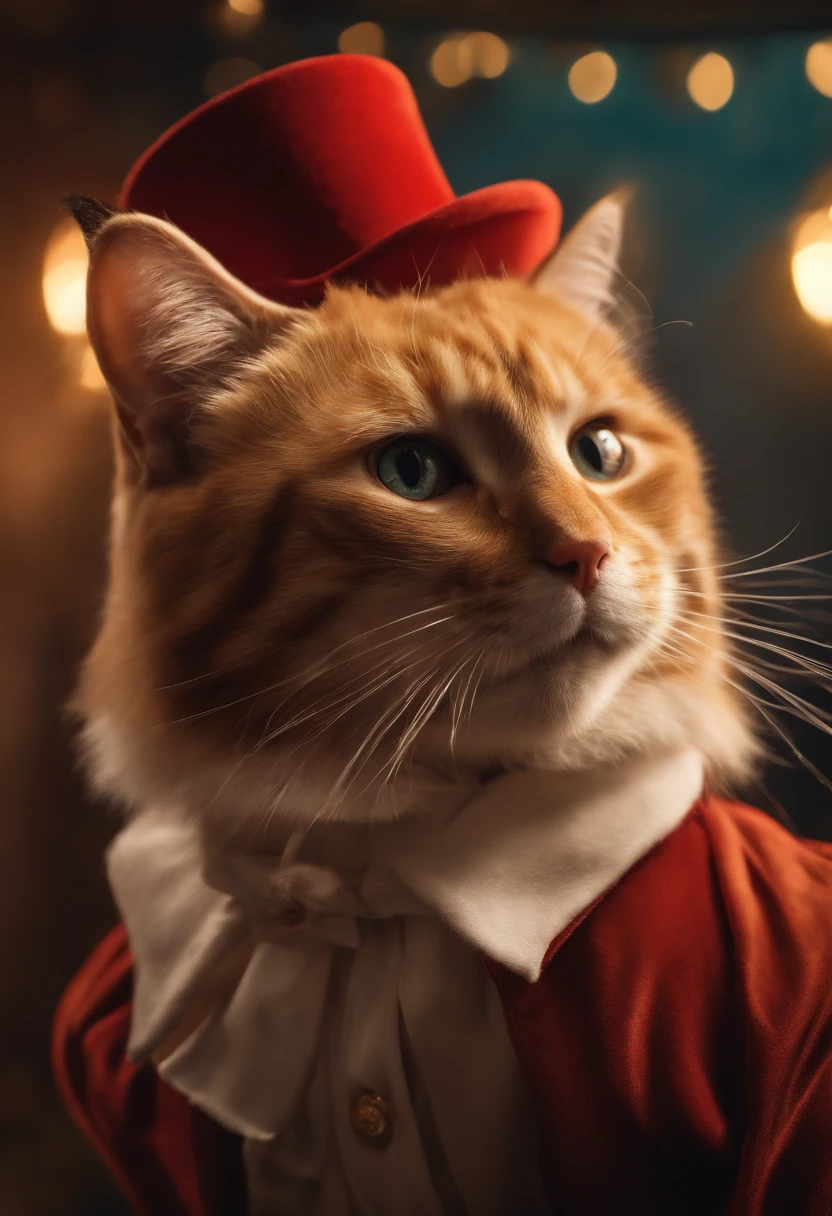 (best quality,4k,8k,highres,masterpiece:1.2),ultra-detailed,(realistic,photorealistic,photo-realistic:1.37),portrait,comedy,cats,circus,circus tent,happiness,two cats,entertaining,playful,mischievous,laughing,performing tricks,acrobatics,juggling,funny costumes,colorful atmosphere,hilarious expressions,joyful crowd,enigmatic lighting,magical ambiance,dynamic poses,vivid colors,bokeh